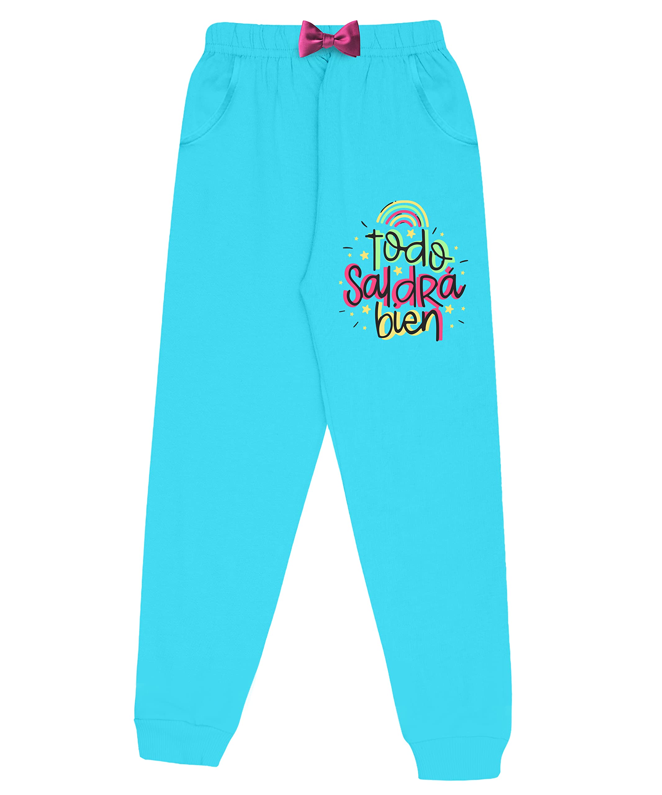 Girls Cotton Printed Track Pants with Pocket C4 - Multicolor (Pack of 2)