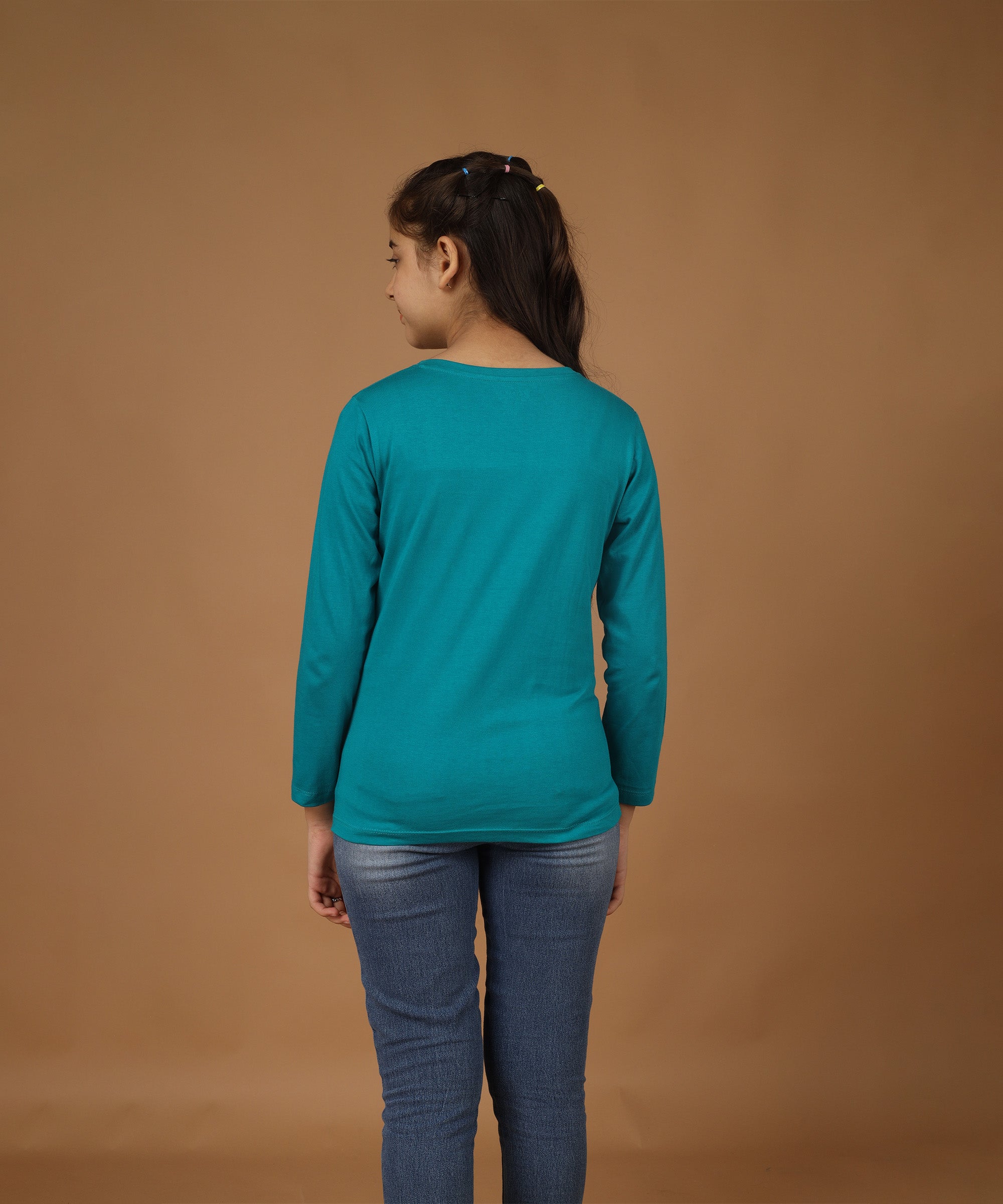 Girls Printed Full Sleeve Premium T-shirt | Teal