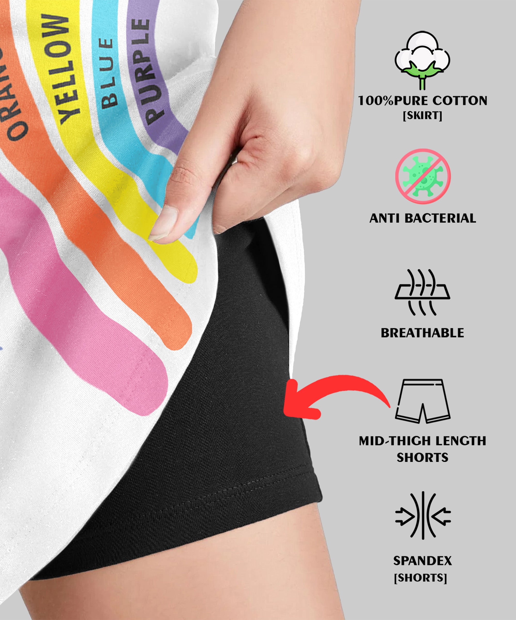 Girls Cotton Printed Skirt Attached With Inner Lycra Shorts-White