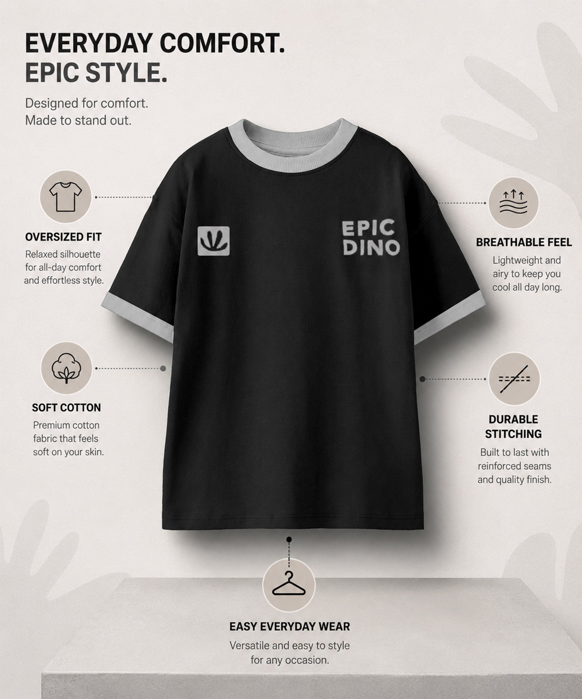 Boys Premium Cotton Oversized Printed T-Shirt | Epic Dino