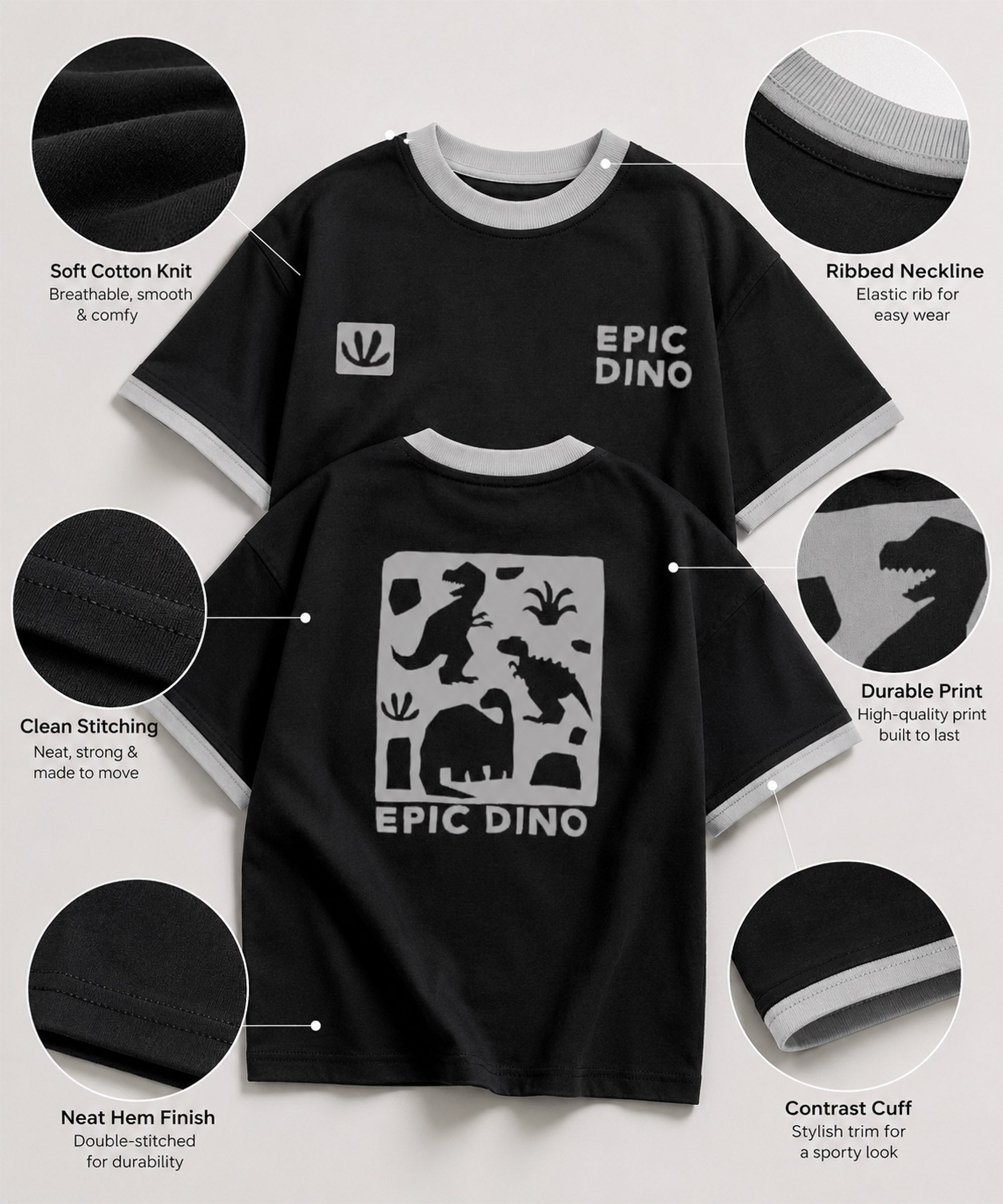 Boys Premium Cotton Oversized Printed T-Shirt | Epic Dino