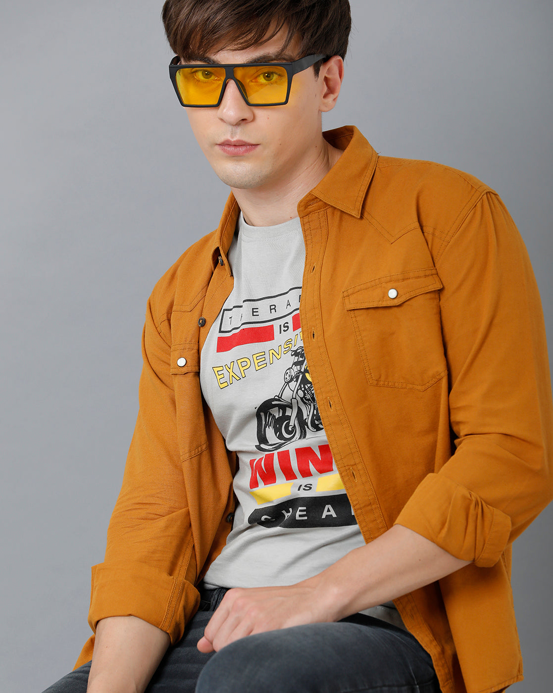KYDA Men's 100% Cotton Printed Casual T-Shirts C1 - Grey