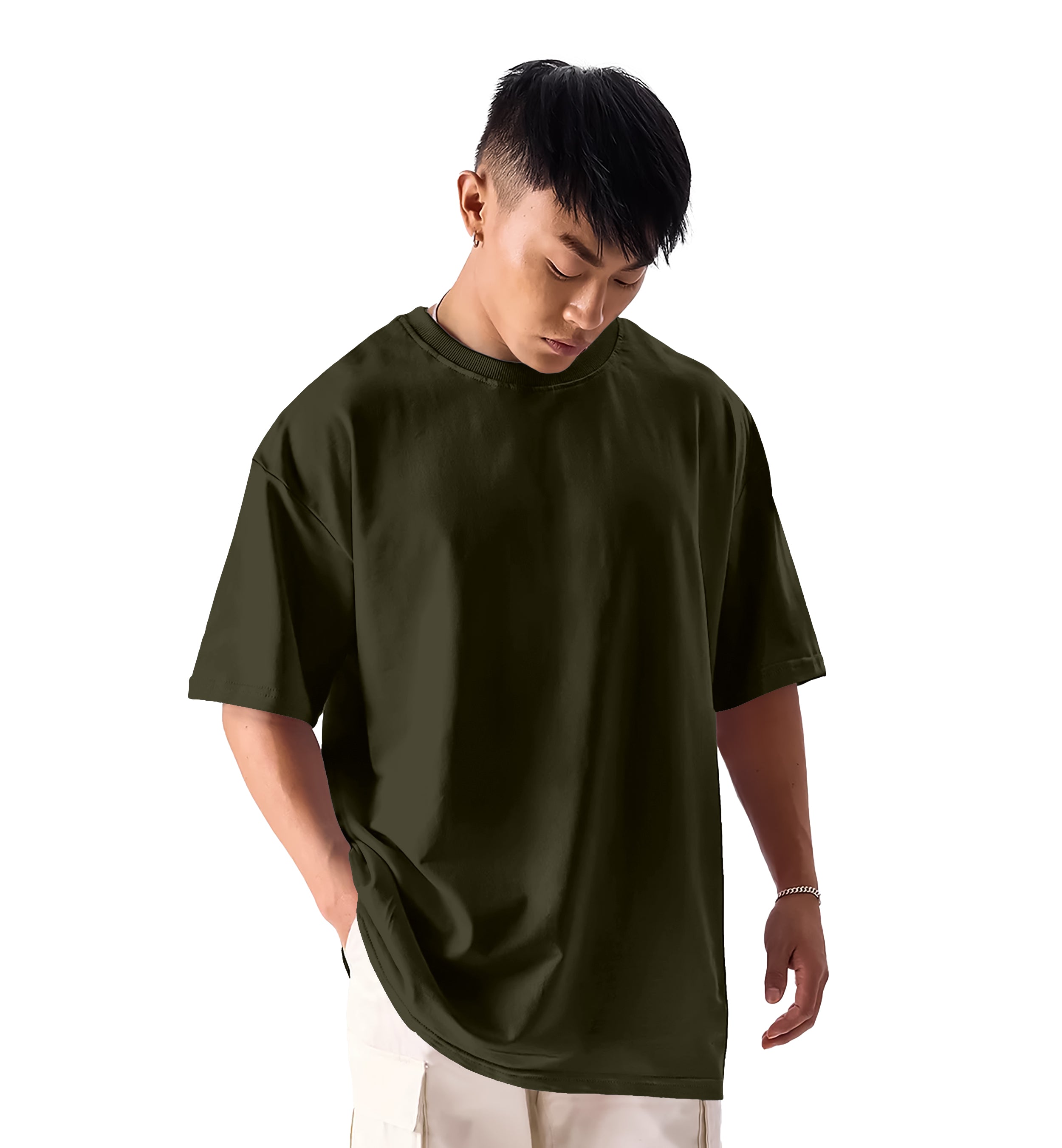 SHODOX® Men’s 100% Cotton Relaxed Fit Half Sleeve T-shirt for Men –Drop Shoulder Front and Back Solid Round Neck T-Shirts (Pack of 1)