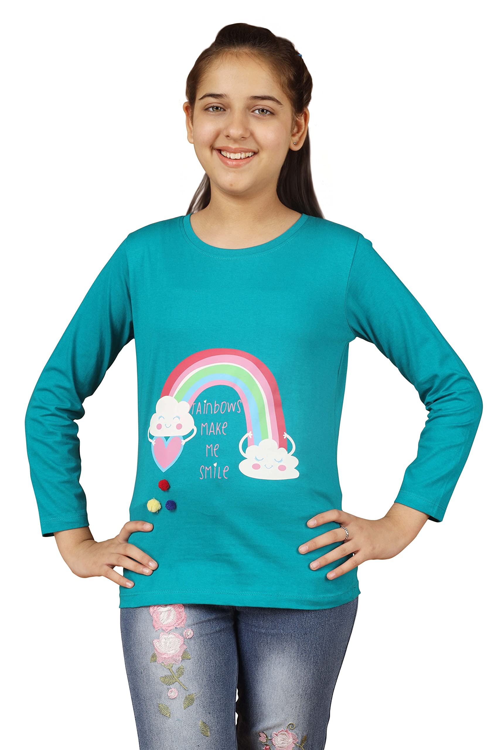 Girls Bio Washed Regular Fit Full Sleeve Cotton T-Shirt