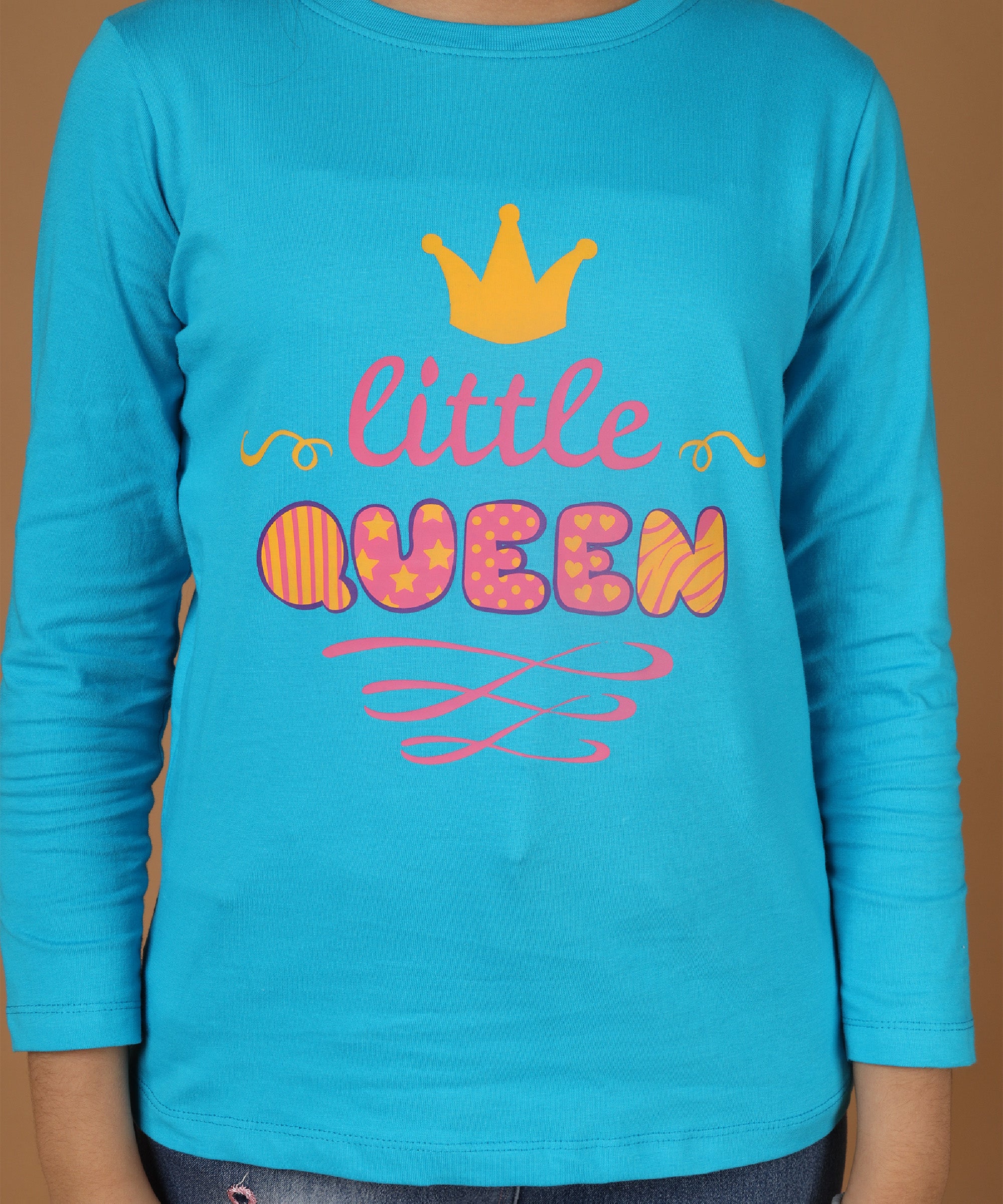 Girls Printed Full Sleeve Premium T-shirt | Sky Blue