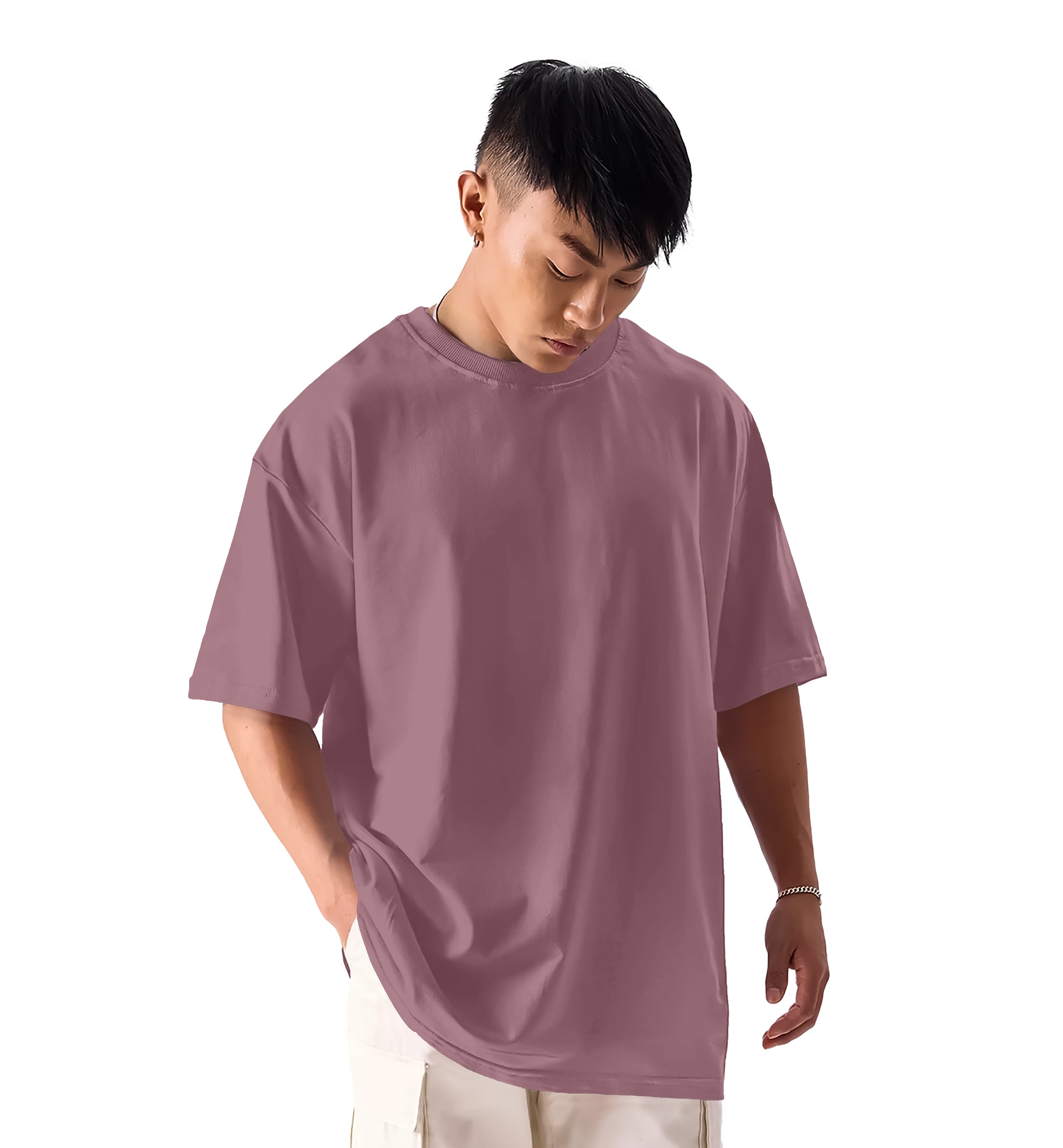 SHODOX® Men’s 100% Cotton Relaxed Fit Half Sleeve T-shirt for Men –Drop Shoulder Front and Back Solid Round Neck T-Shirts (Pack of 1)