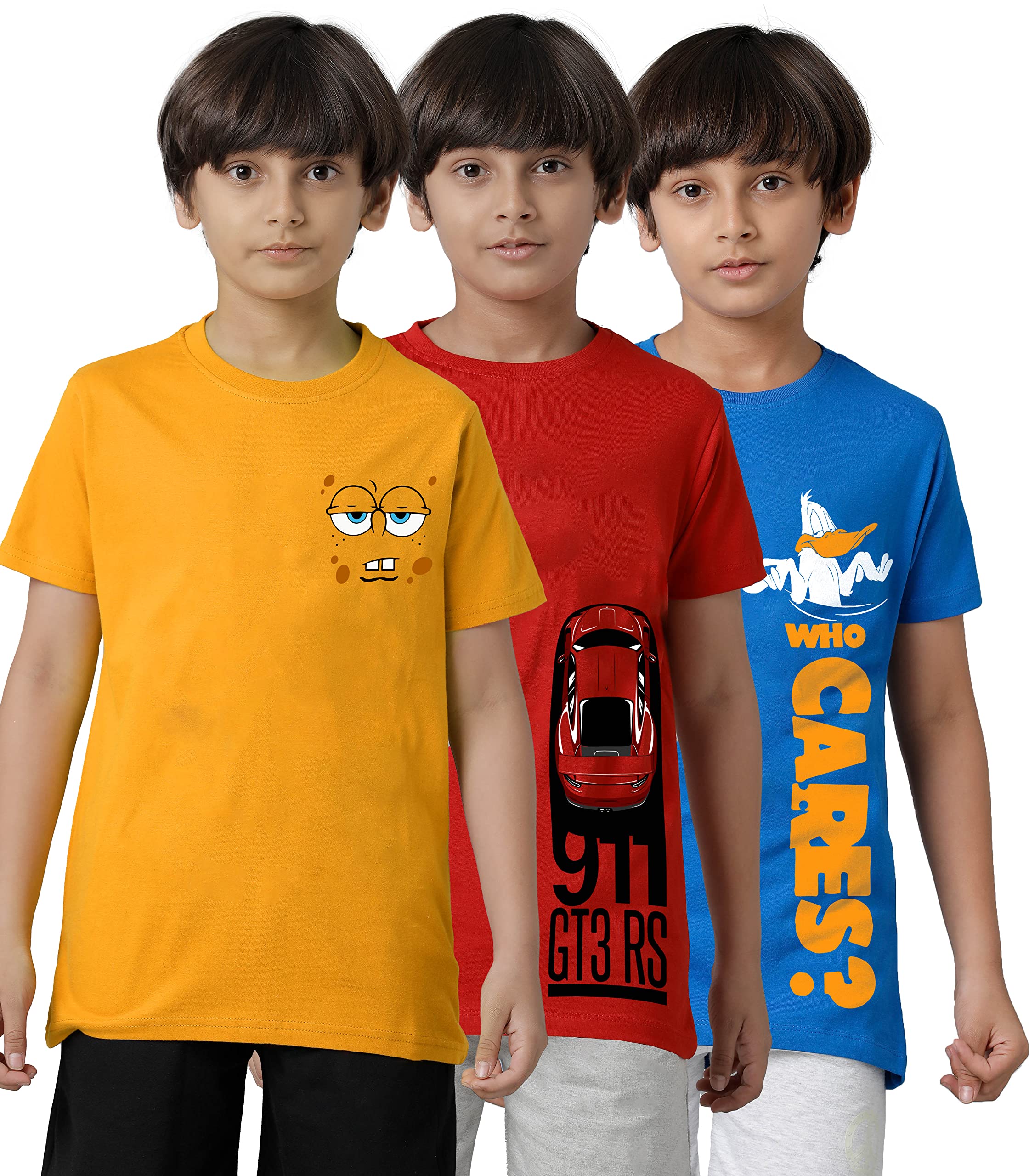 Boys Cotton Printed Half Sleeve T-Shirts Regular Fit (Pack of 3)