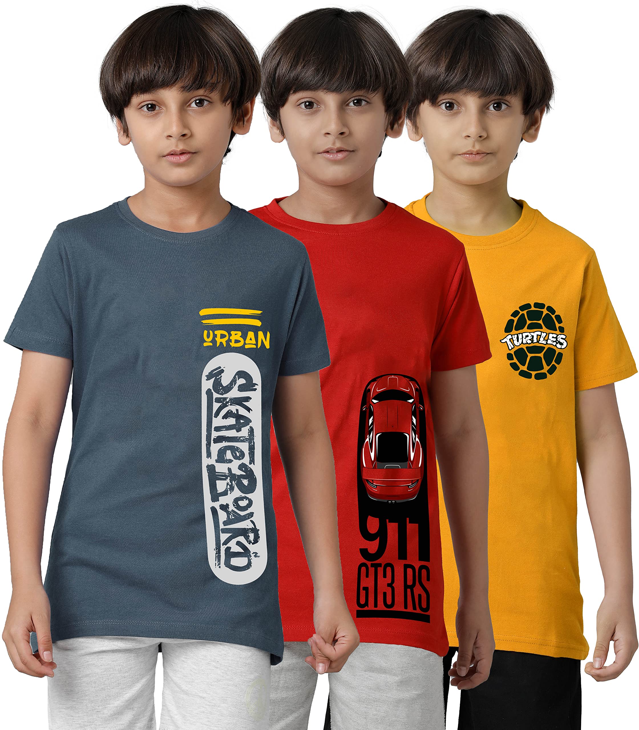 Boys Cotton Printed Half Sleeve T-Shirts Regular Fit (Pack of 3)