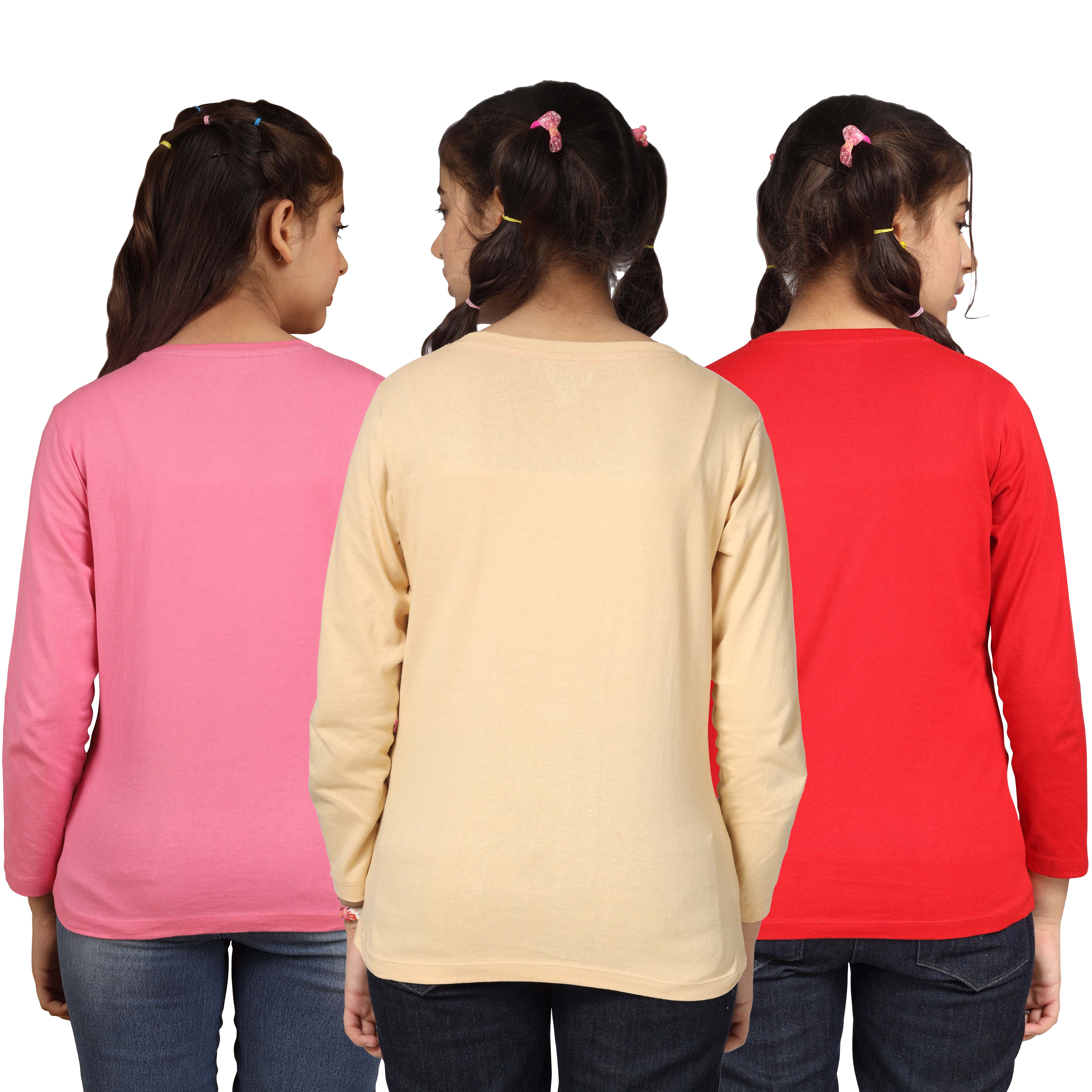 Girls Cotton Full Sleeve Printed T-Shirt (Pack of 3)