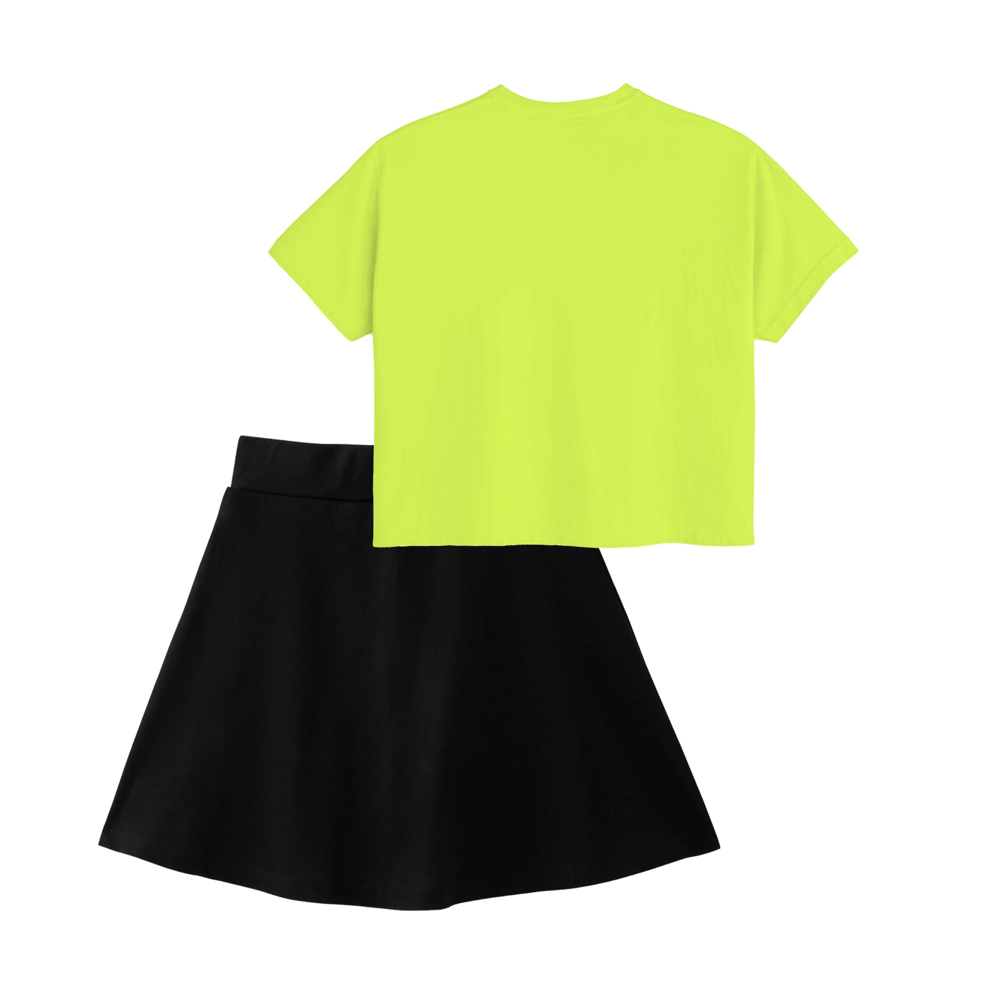 Girls Letter Print Cotton Printed Clothing Set-GreenBlack