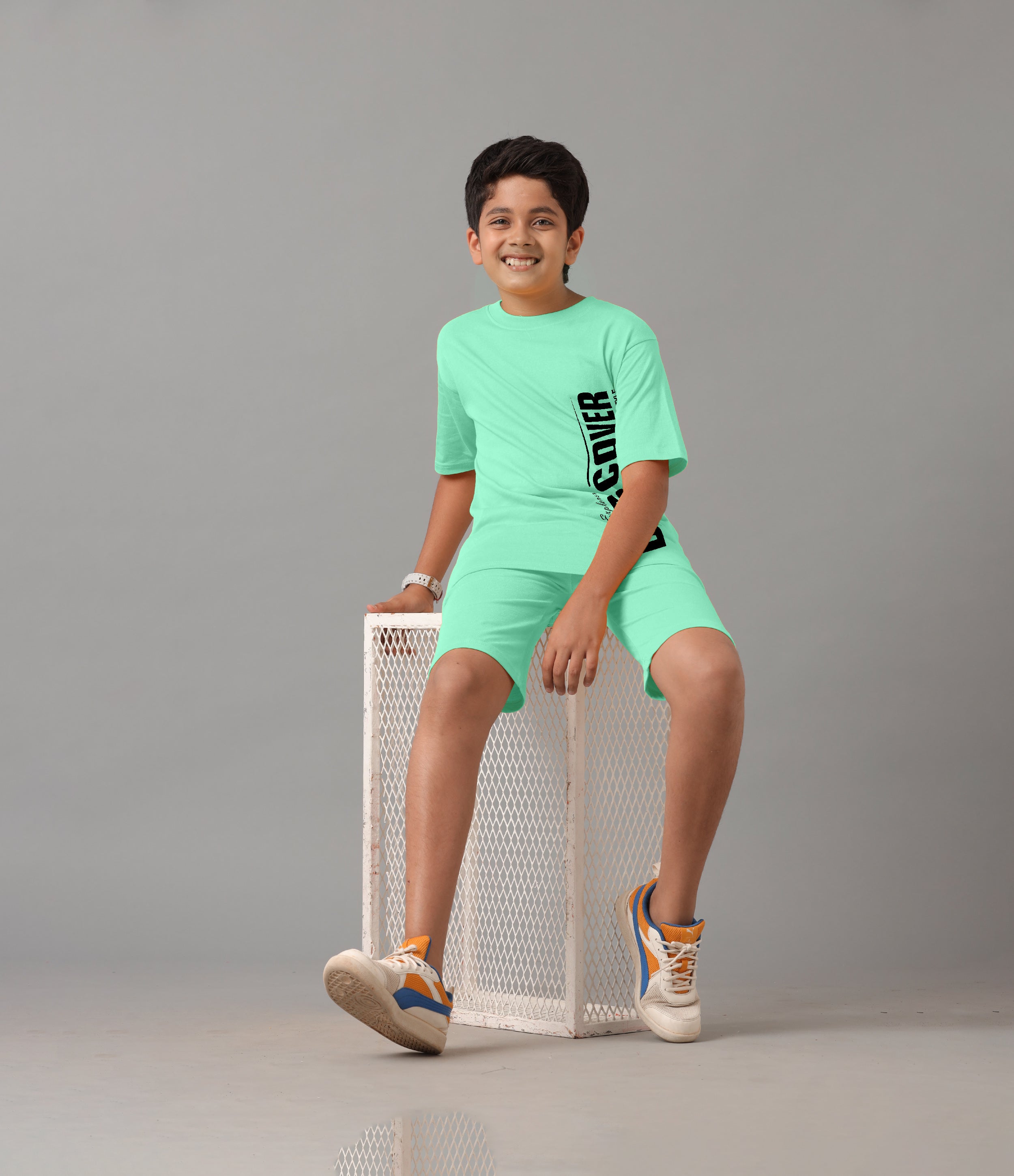 Boy's 100% Pure Cotton Premium Printed Green Tshirt and Shorts Set