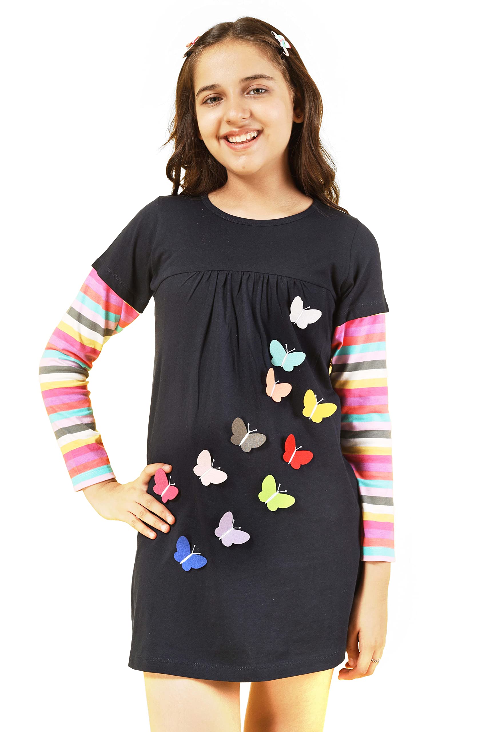 Applique Butterfly Long Top |Black