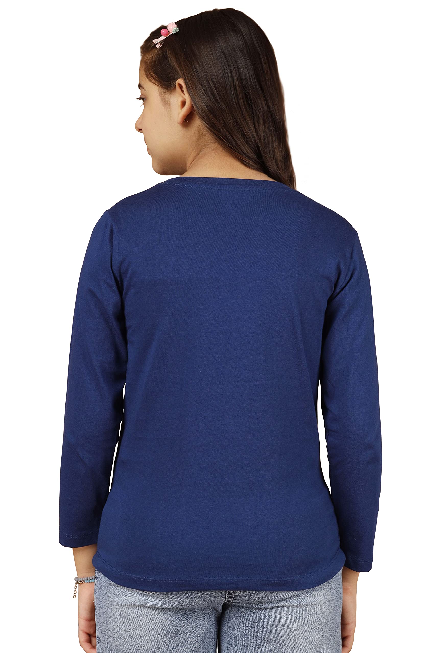 Girls Printed Full Sleeve Premium T-shirt | Navy