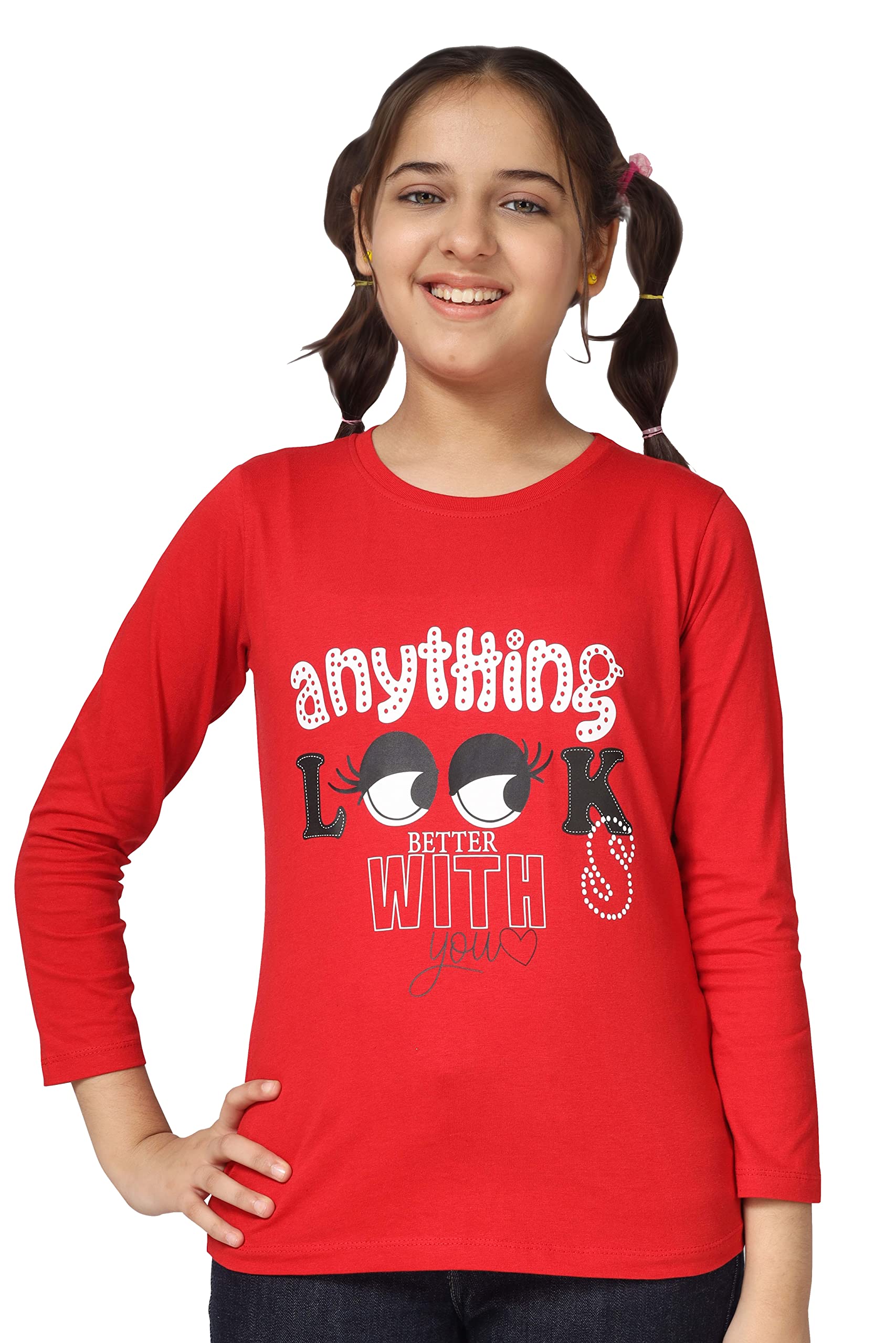 Girls Cotton Full Sleeve Printed T-Shirt (Pack of 3)