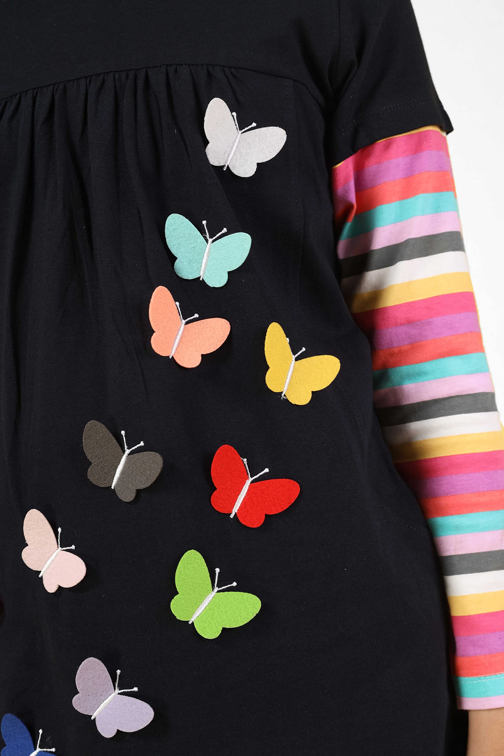 Applique Butterfly Long Top |Black