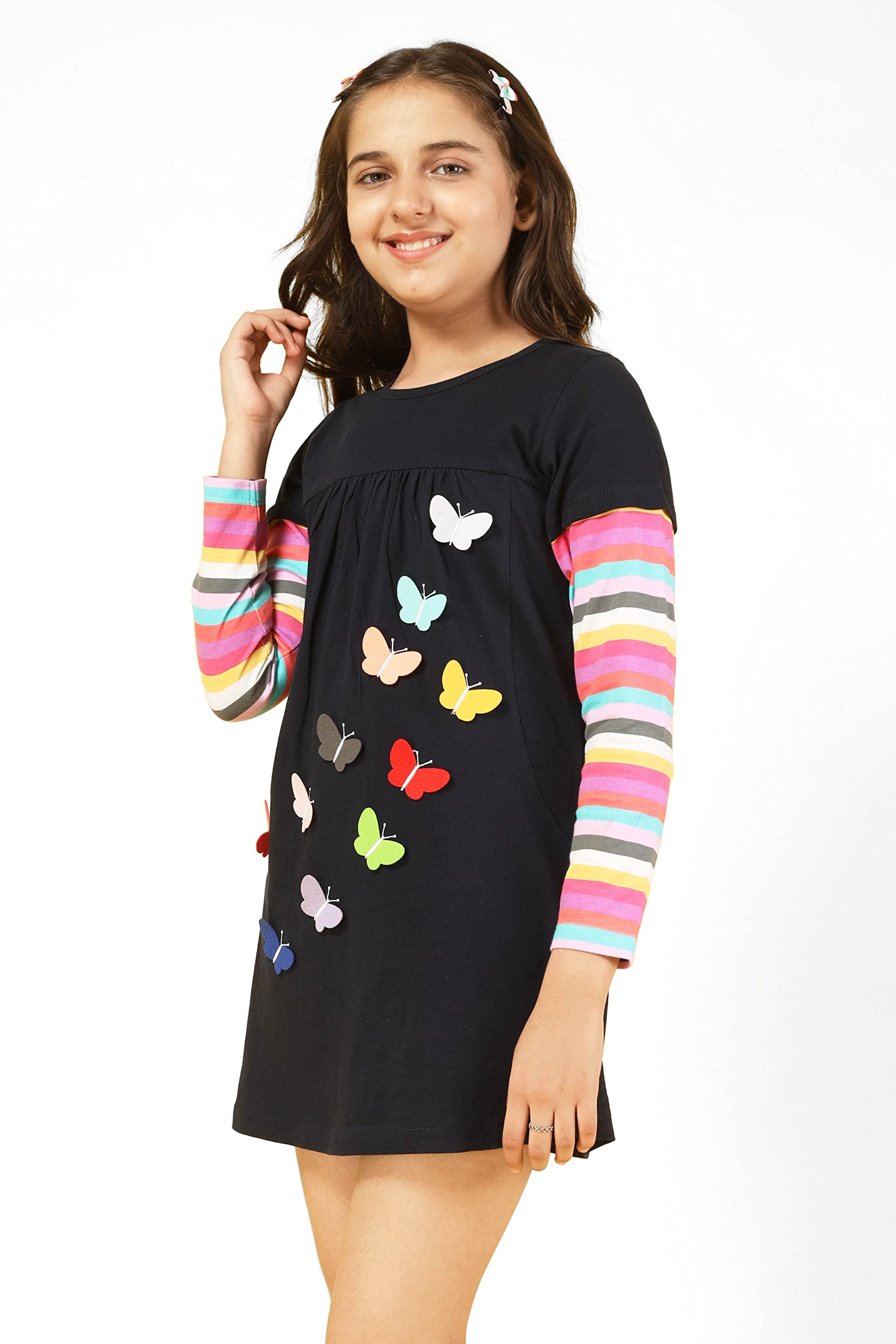 Applique Butterfly Long Top |Black