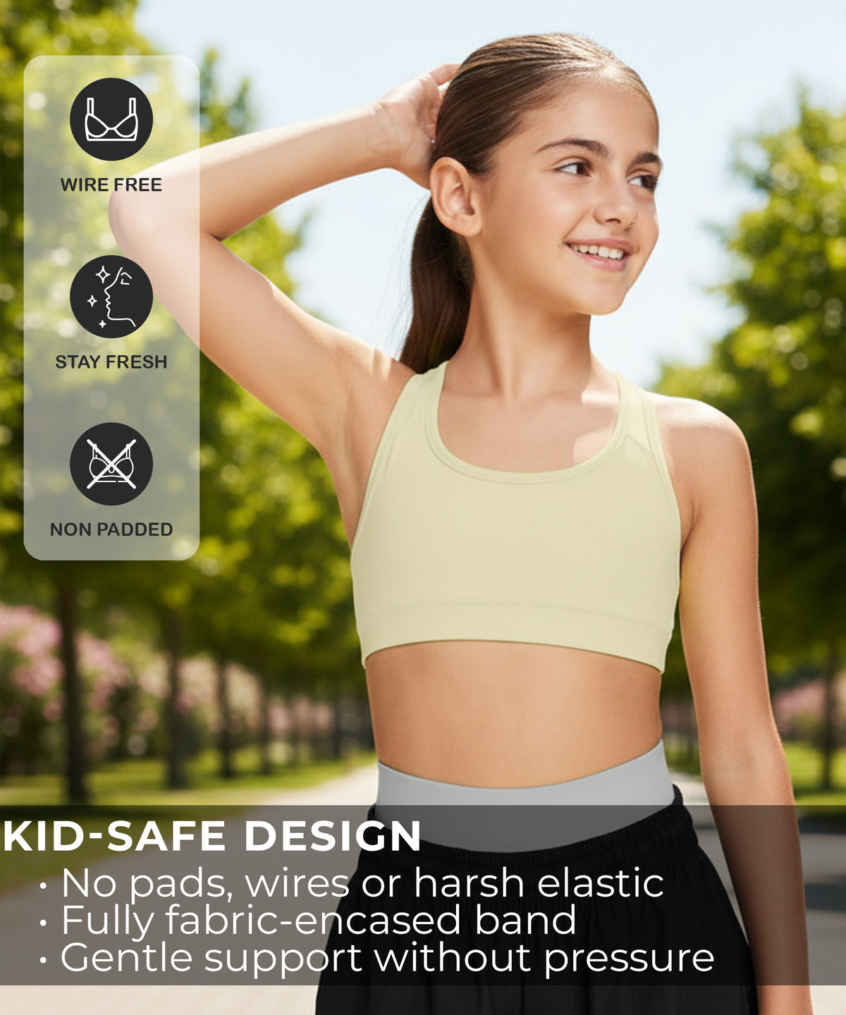 Girls Lycra Cotton Sports Bra for Pre-Teens | Racerback | Pack of 3