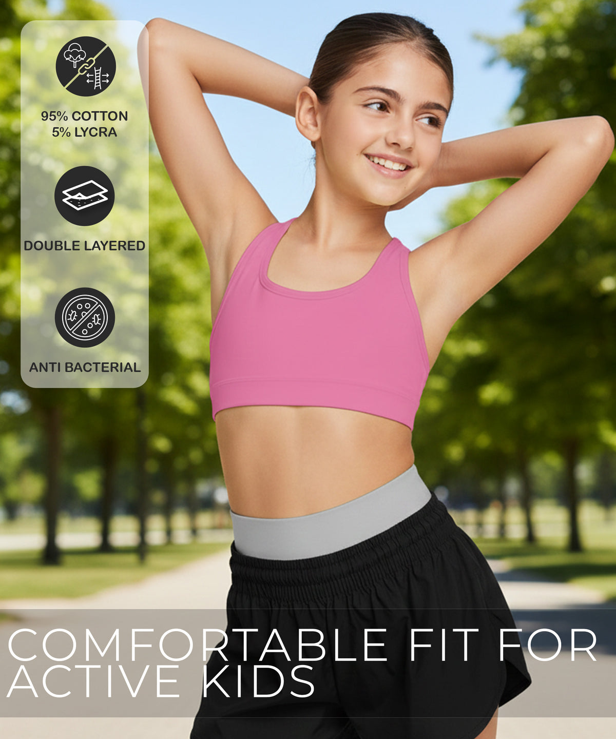 Girls Lycra Cotton Sports Bra for Pre-Teens | Racerback | Pack of 3