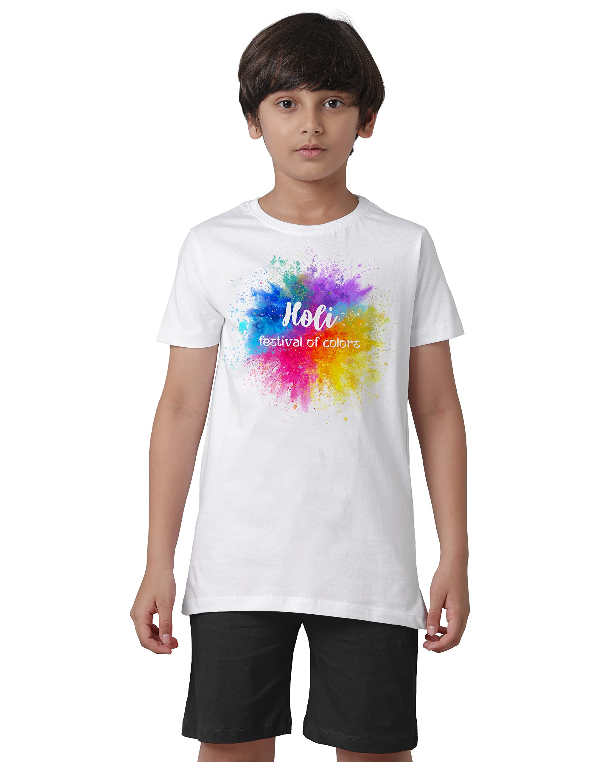 Boys Printed Holi Regular Fit Tshirt C2 - Multicolor