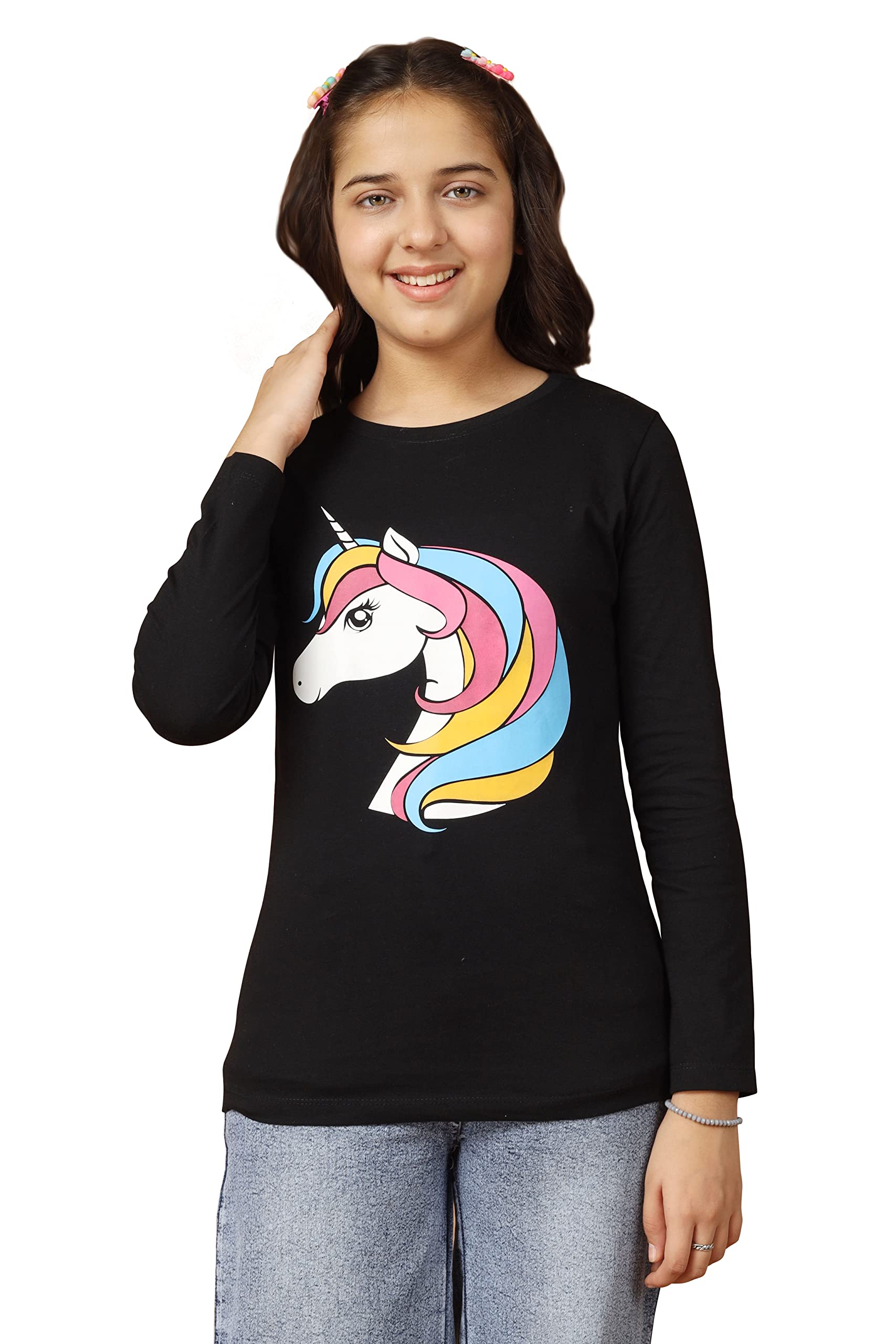 Girls Bio Washed Regular Fit Full Sleeve Cotton T-Shirt