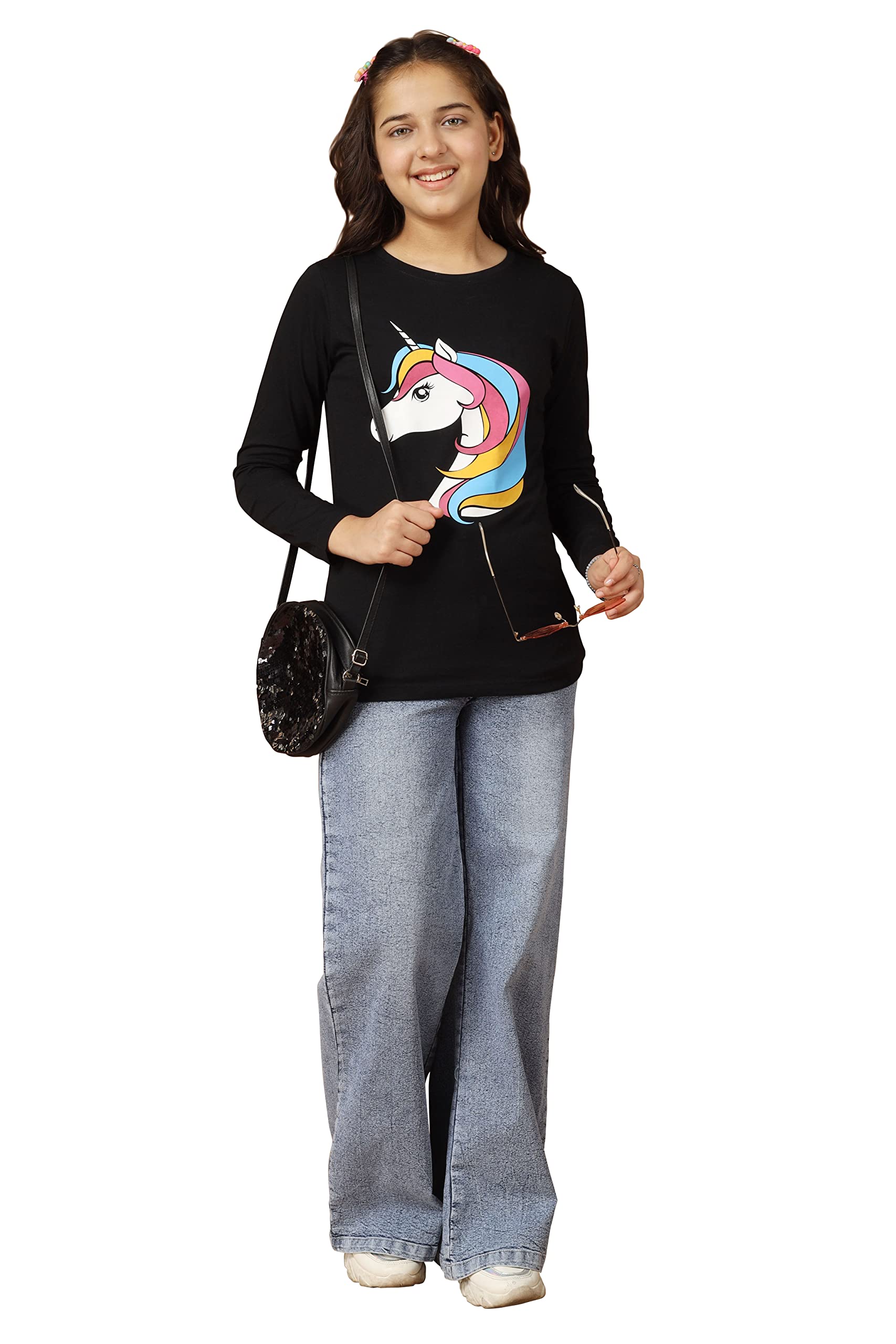 Girls Bio Washed Regular Fit Full Sleeve Cotton T-Shirt