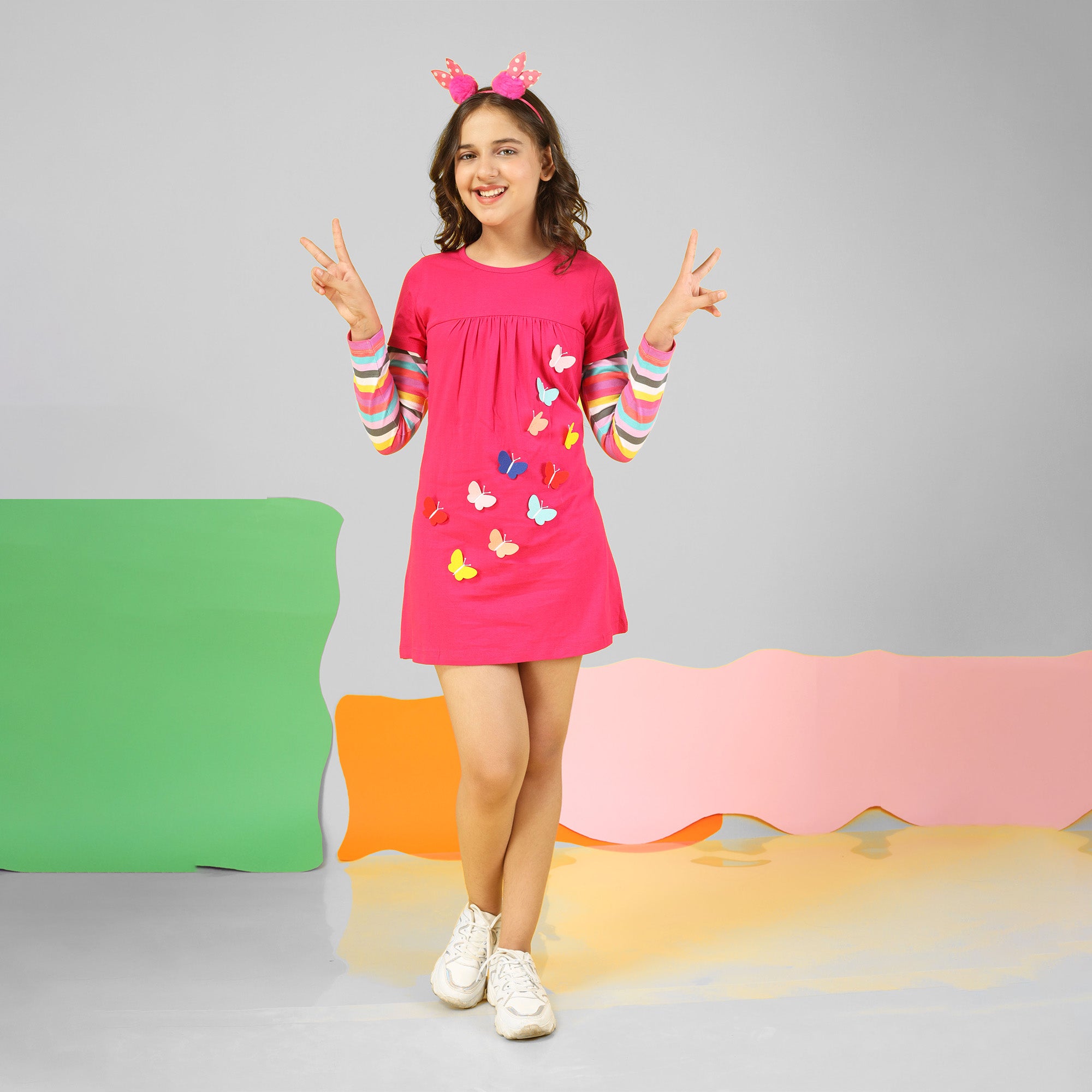 Applique Butterfly Long Top | Pink