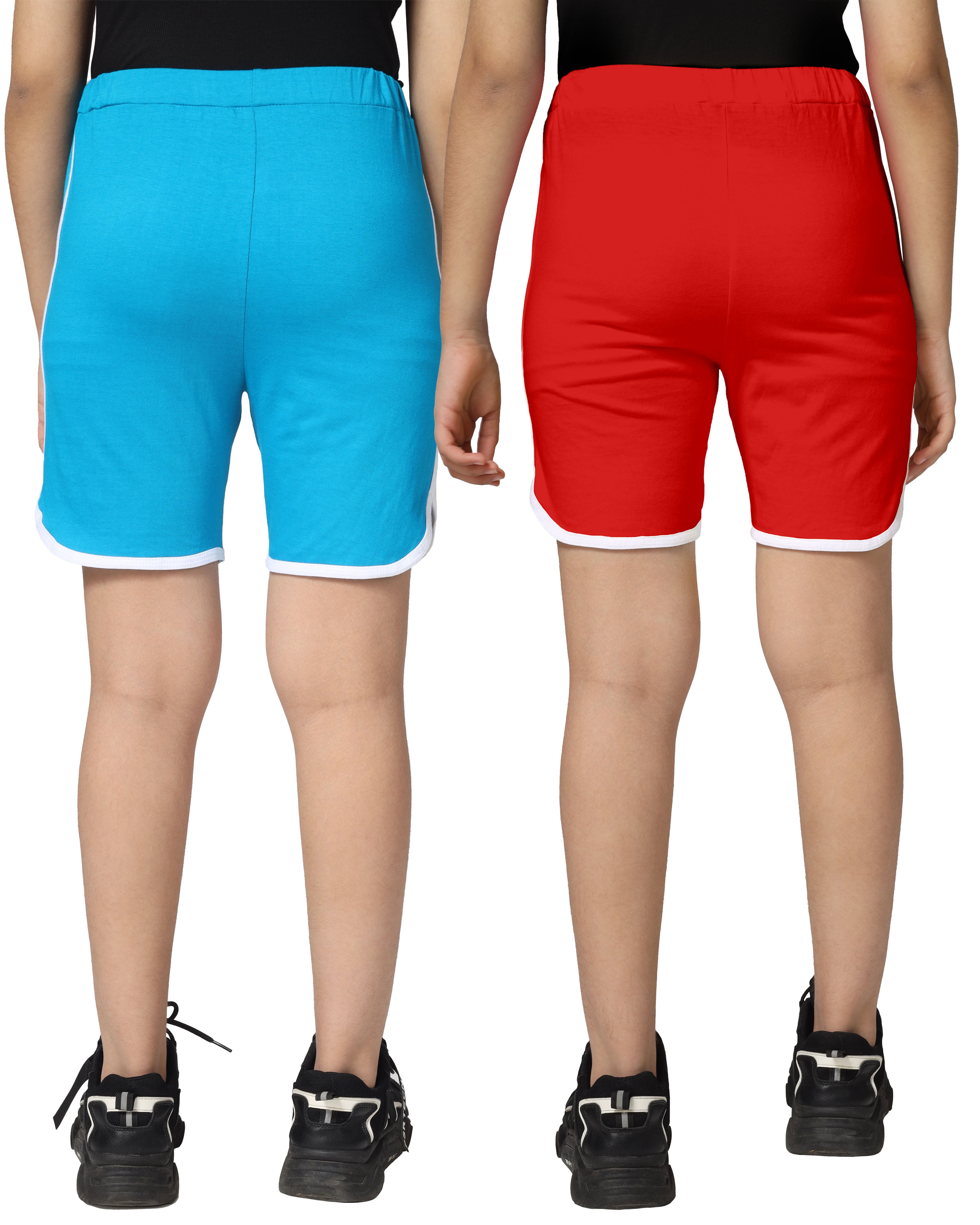 Girls Cotton Plain Regular Fit Shorts - Multicolor (Pack of 2)