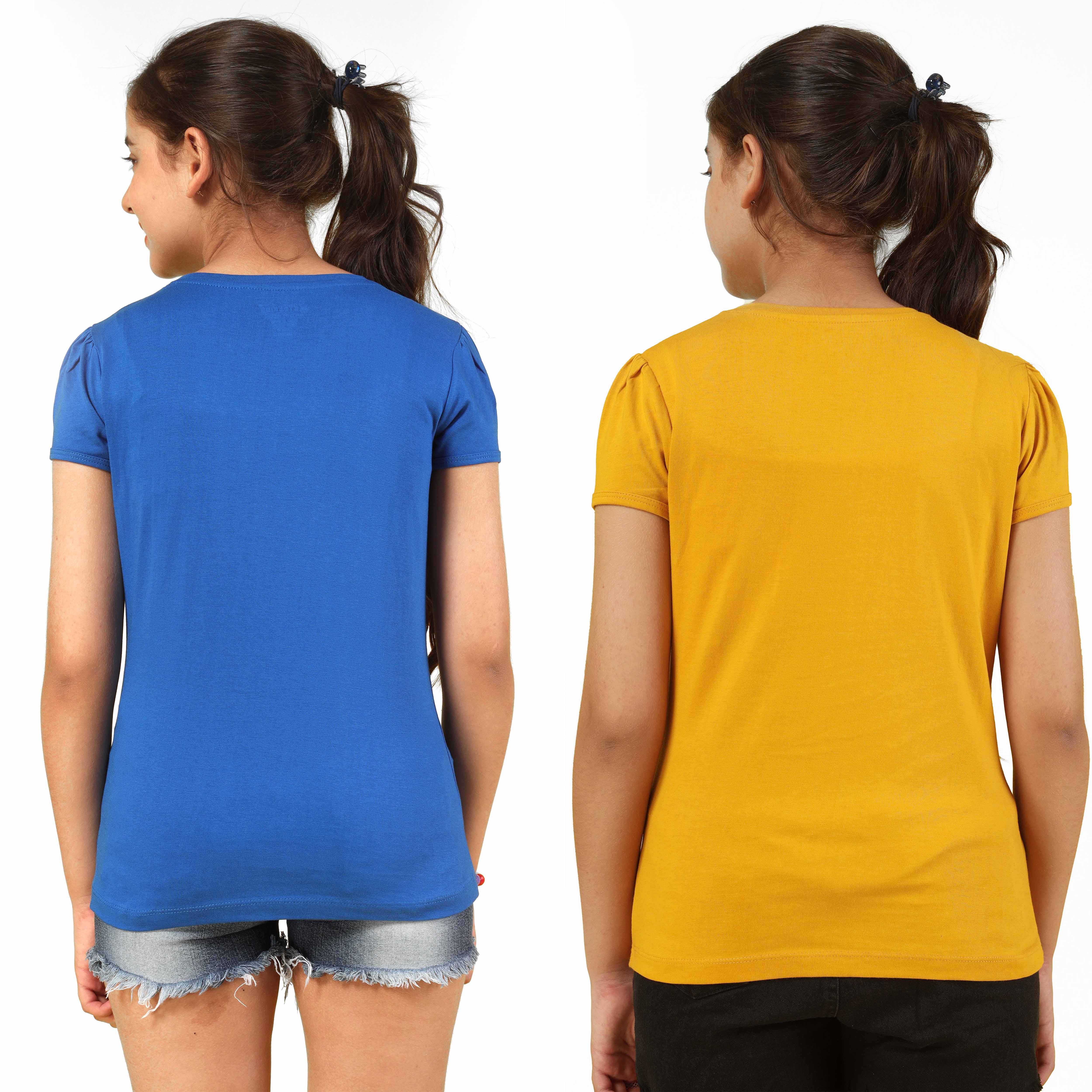 Girls Cotton Full Sleeve Printed Blue Tops (Pack of 2)