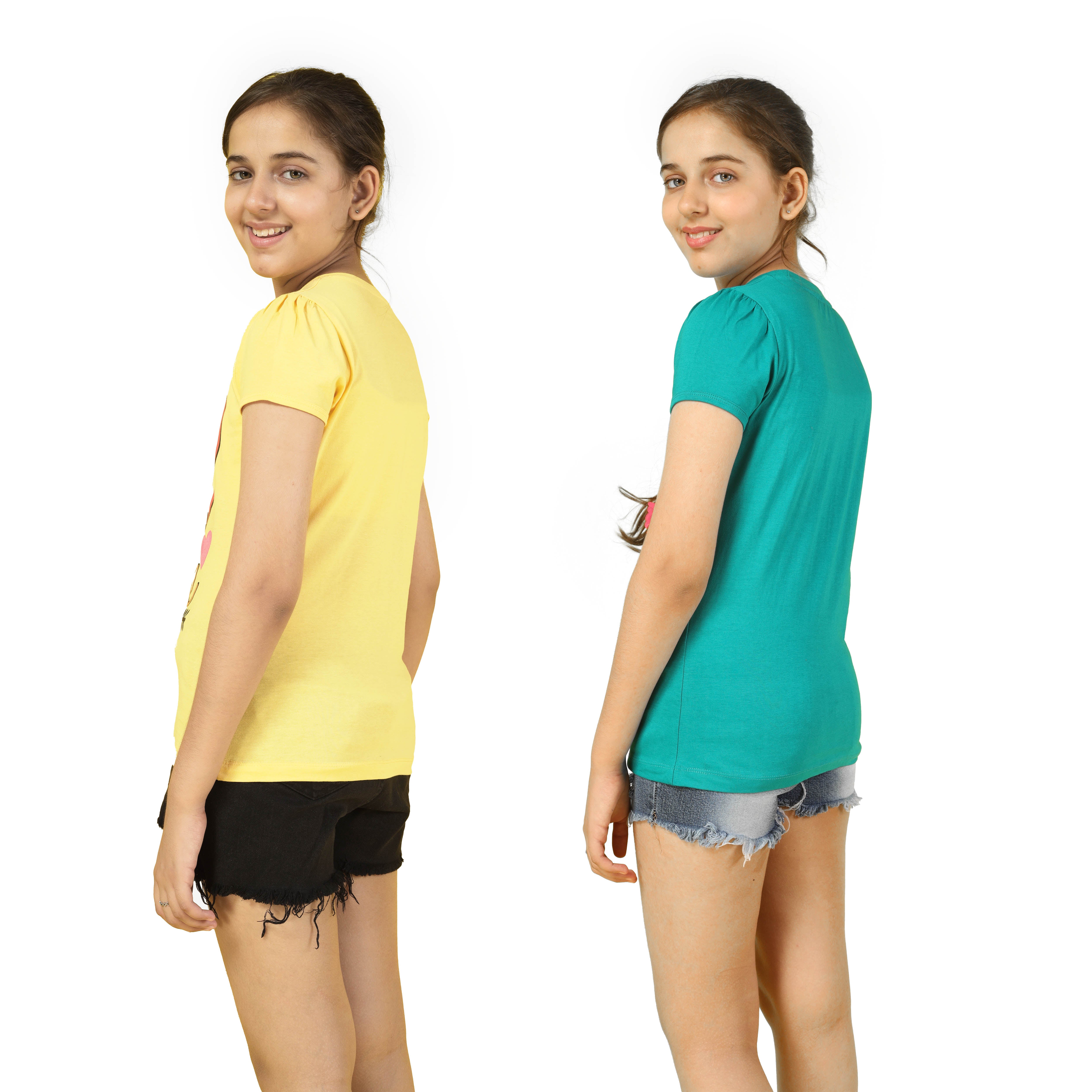 Girls Cotton Full Sleeve Printed Yellow Tops (Pack of 2)