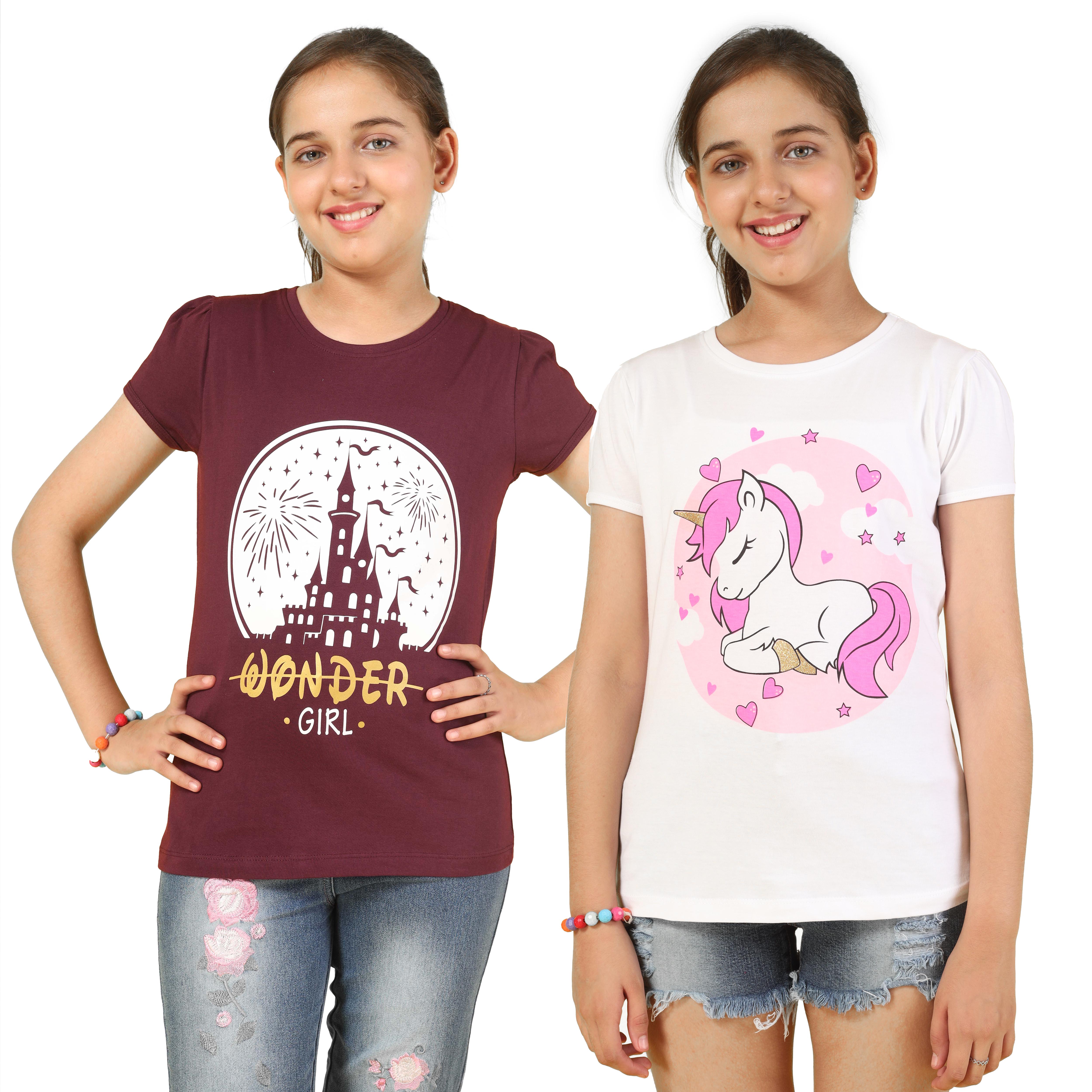 Girls Cotton Full Sleeve Printed Yellow Tops (Pack of 2)