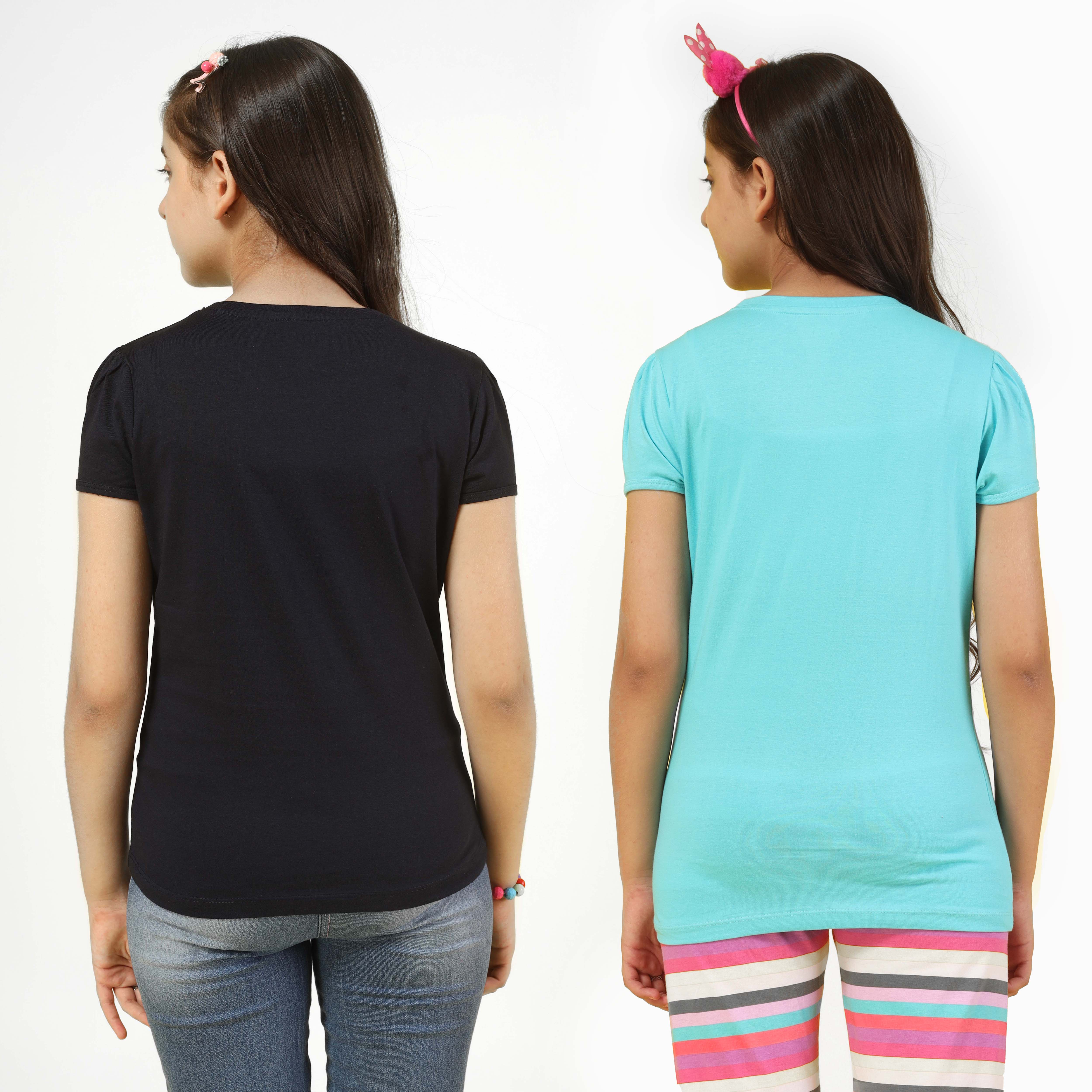Girls Cotton Full Sleeve Printed SkyBlue Tops (Pack of 2)