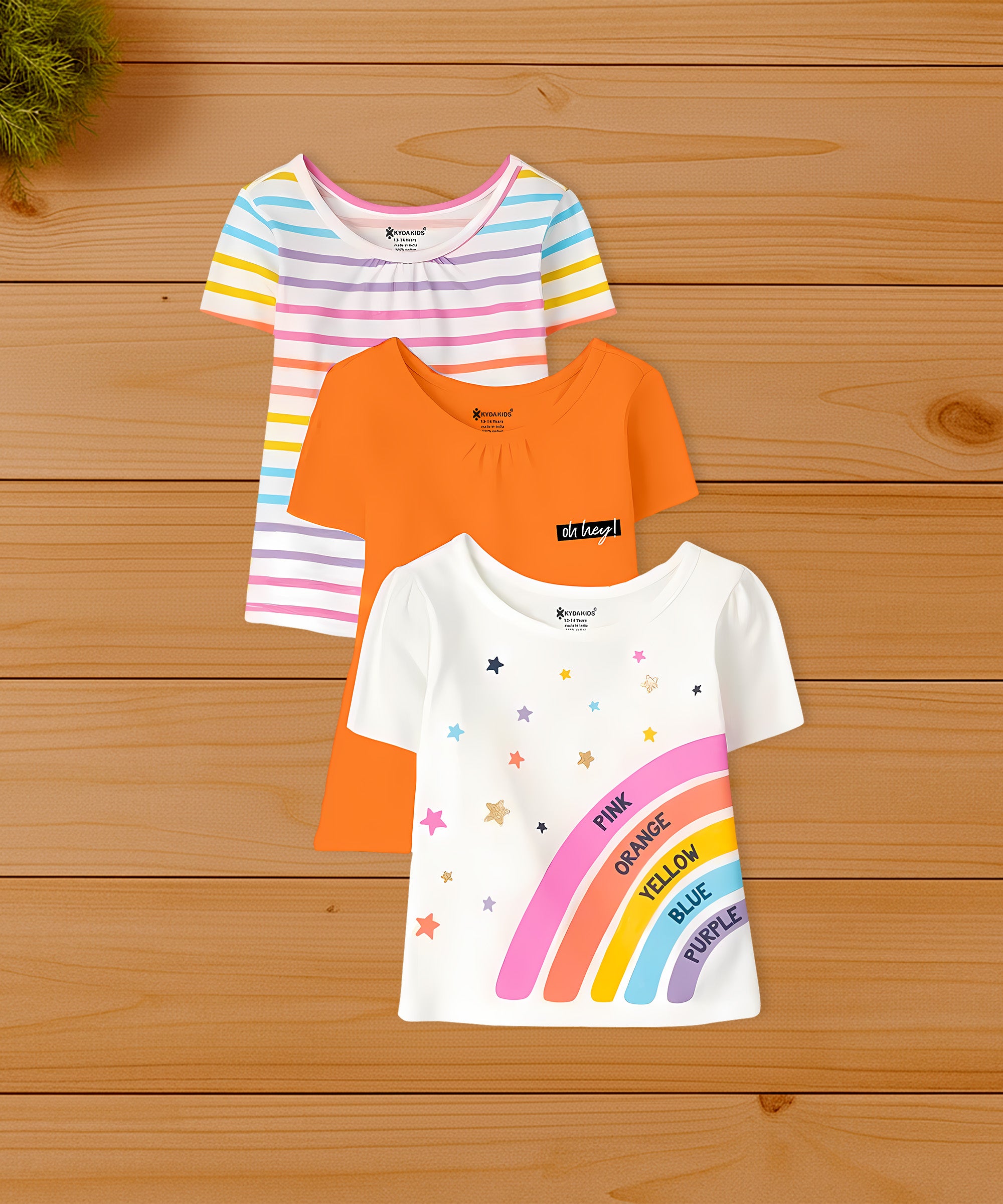 Girls Cotton Full Sleeve Printed Orange Tops (Pack of 3)