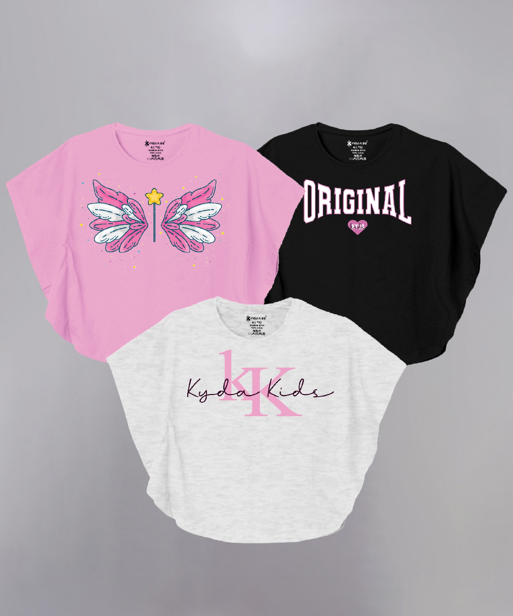 100% Cotton Bio-Washed Premium Printed T-Shirts for Girls – Butterfly Pattern Regular Fit Tops-Combo 1