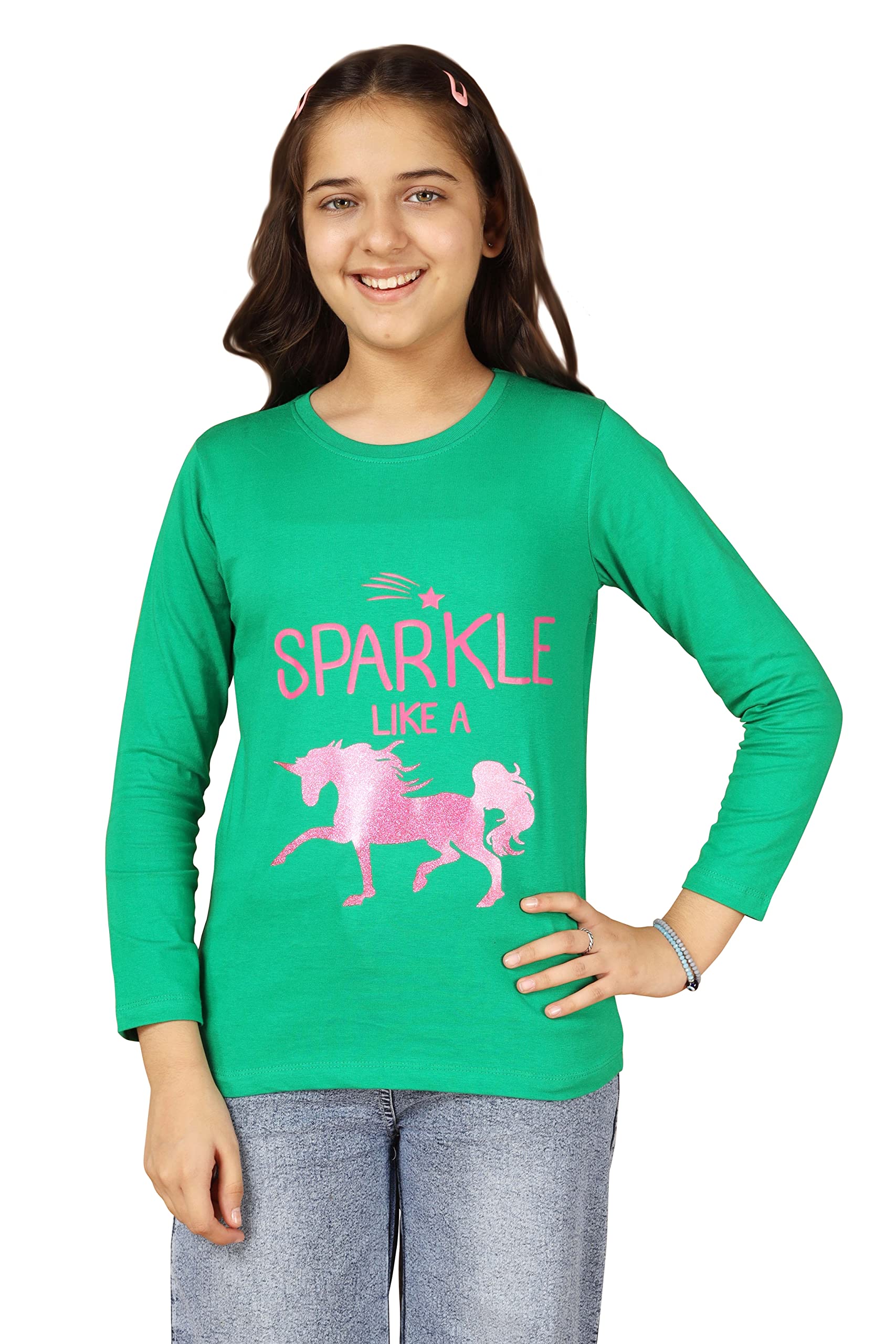 Girls Bio Washed Regular Fit Full Sleeve Cotton T-Shirt