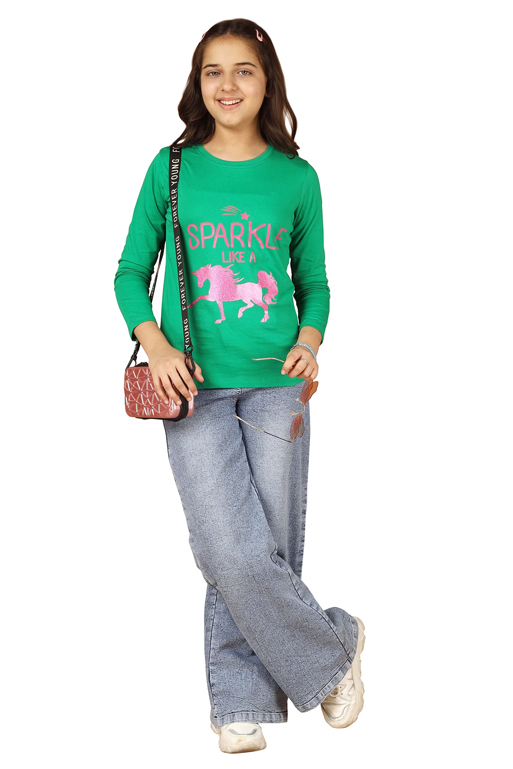 Girls Bio Washed Regular Fit Full Sleeve Cotton T-Shirt