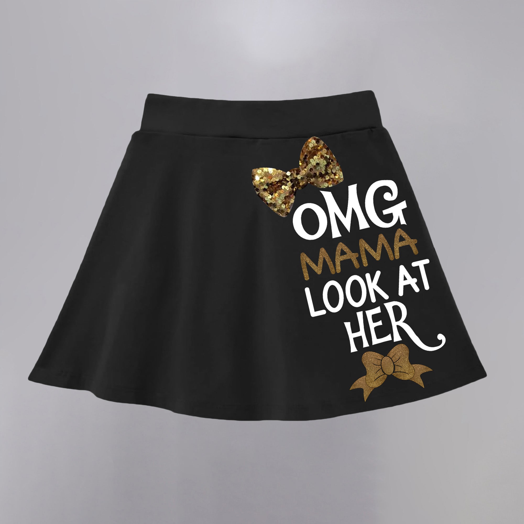 Girls Cotton Printed Skirt Attached With Inner Lycra Shorts-Black