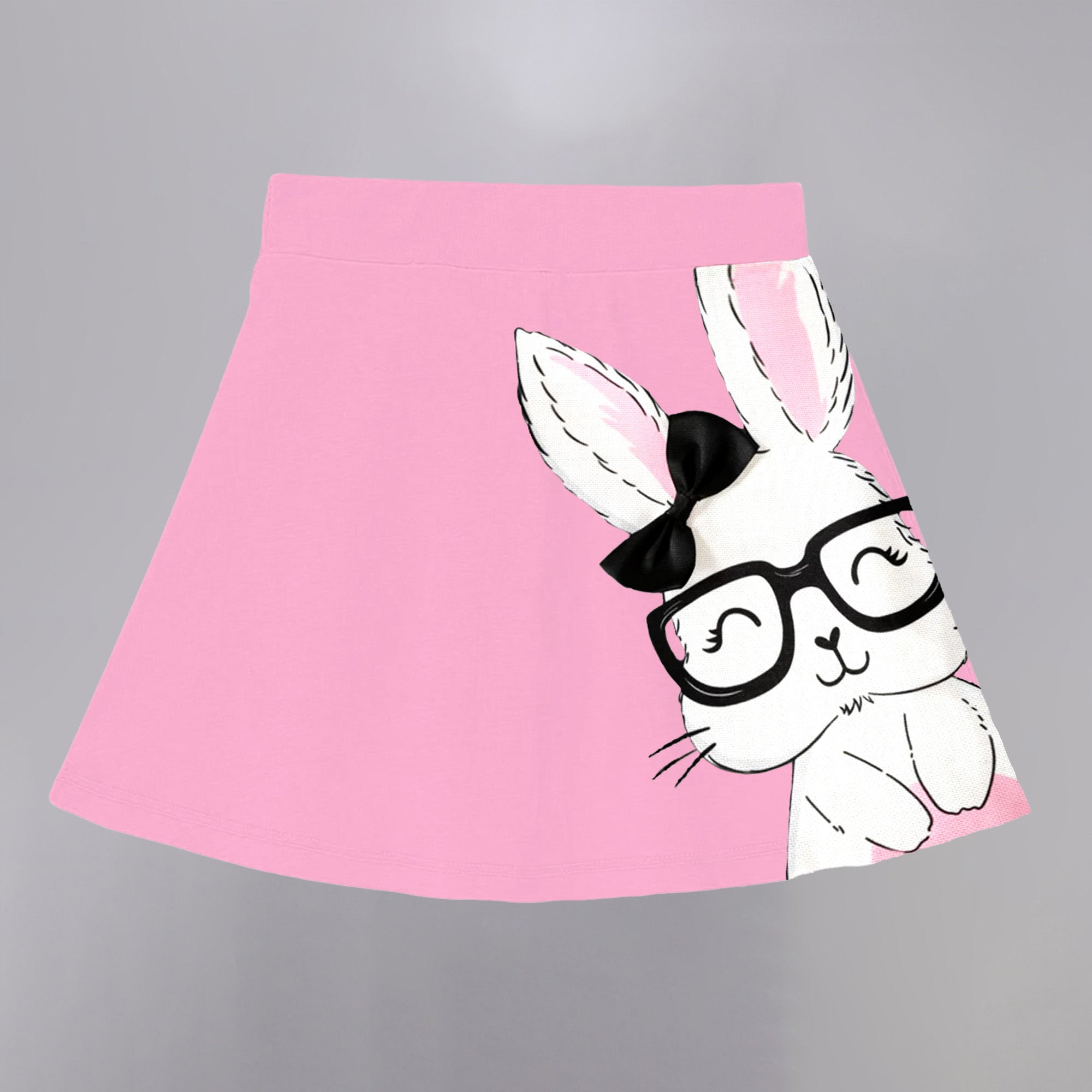 Girls Cotton Printed Skirt Attached With Inner Lycra Shorts-Baby Pink