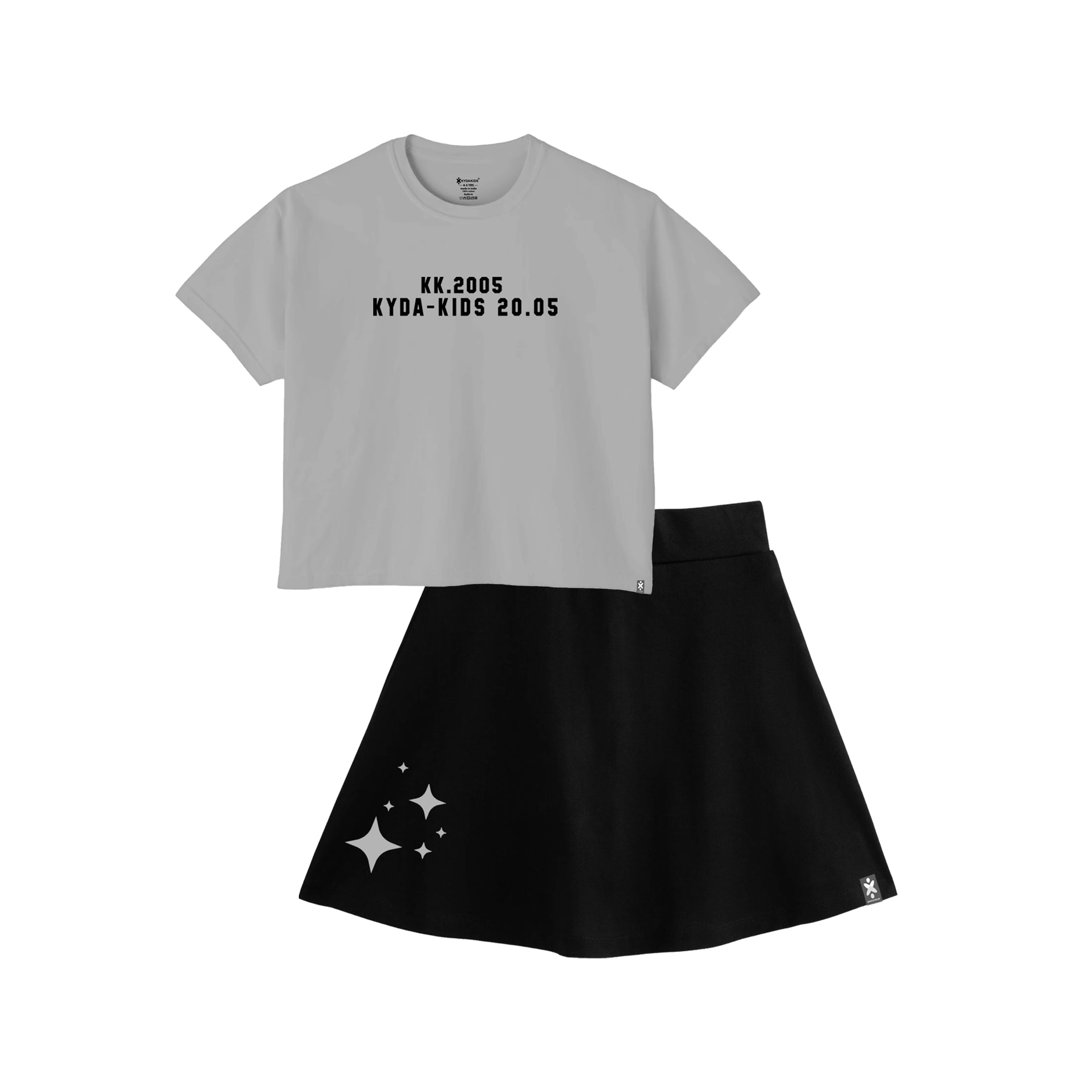 Girls Letter Print Cotton Printed Clothing Set-GreyBlack