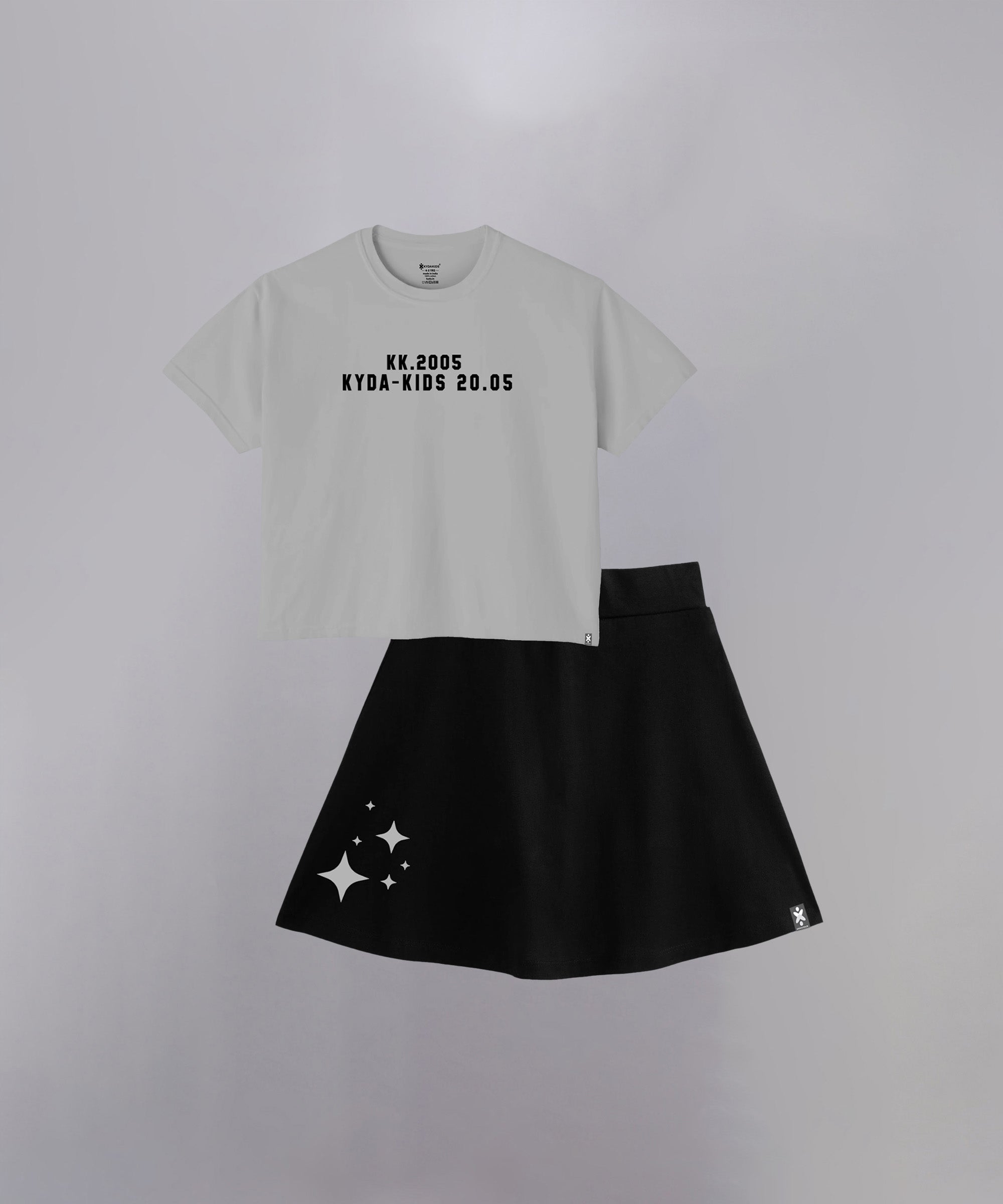 Girls Letter Print Cotton Printed Clothing Set-GreyBlack