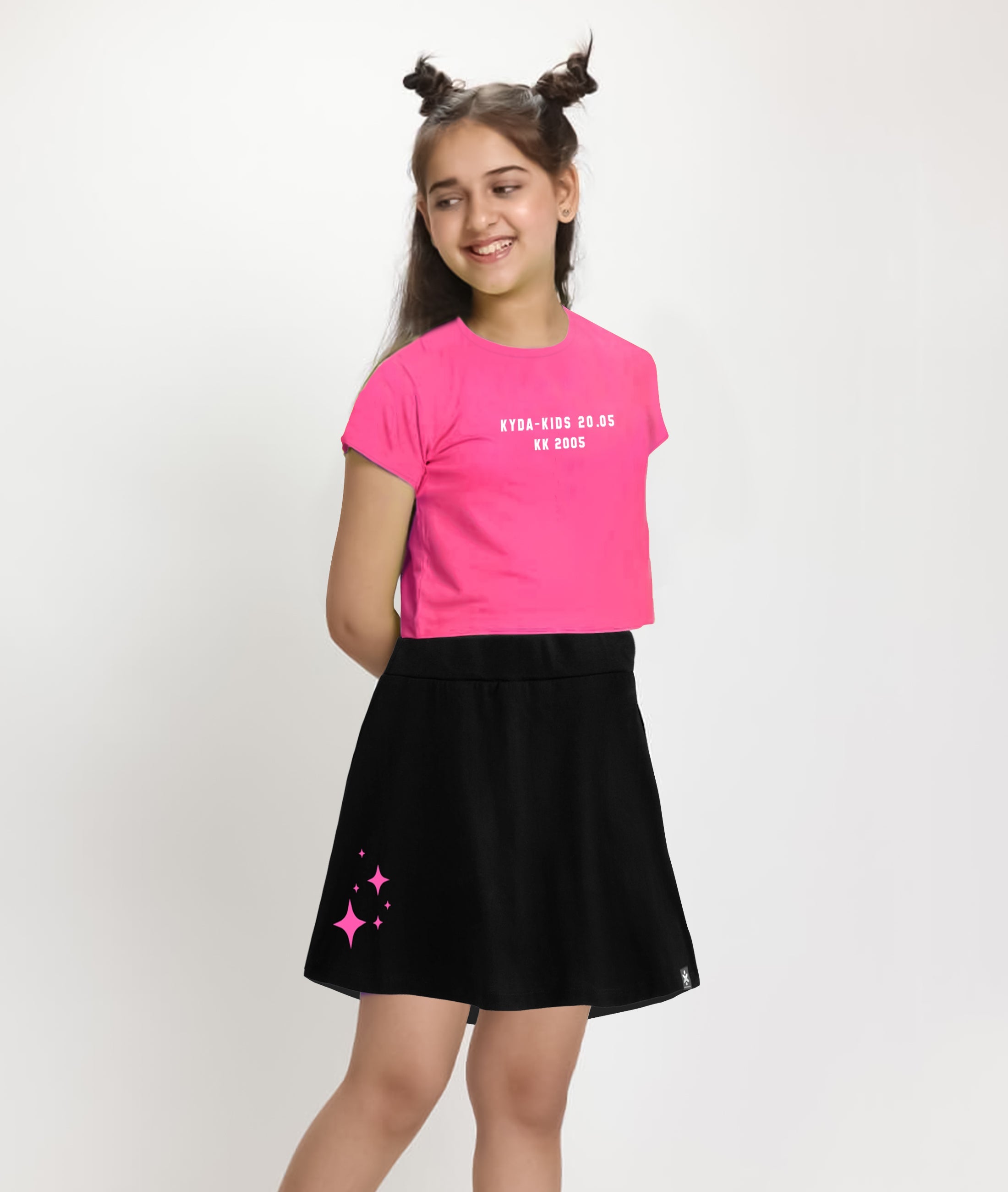 Girls Letter Print Cotton Printed Clothing Set-PinkBlack