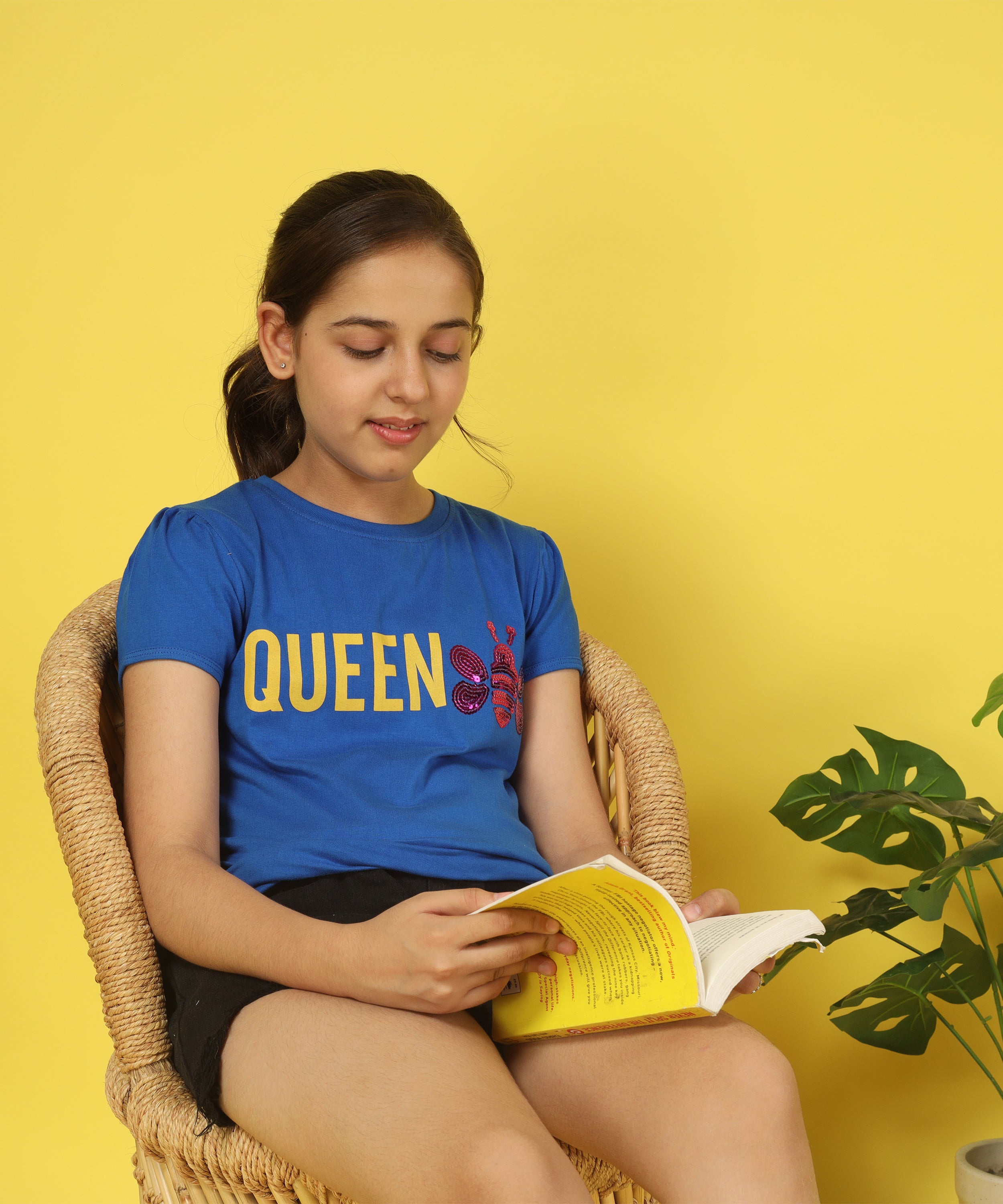 Girls Cotton Half Sleeve Printed Tops - Blue