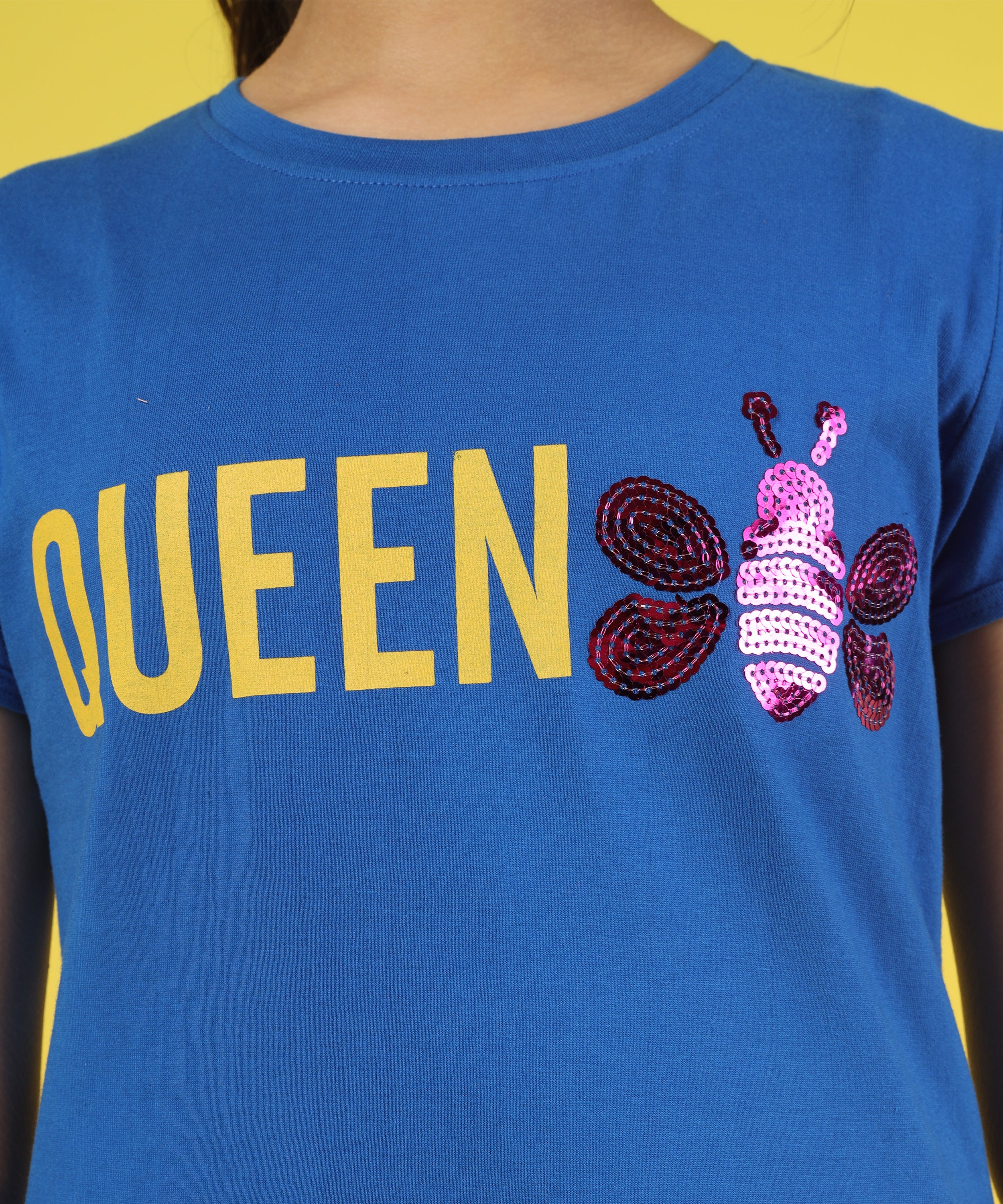 Girls Cotton Half Sleeve Printed Tops - Blue