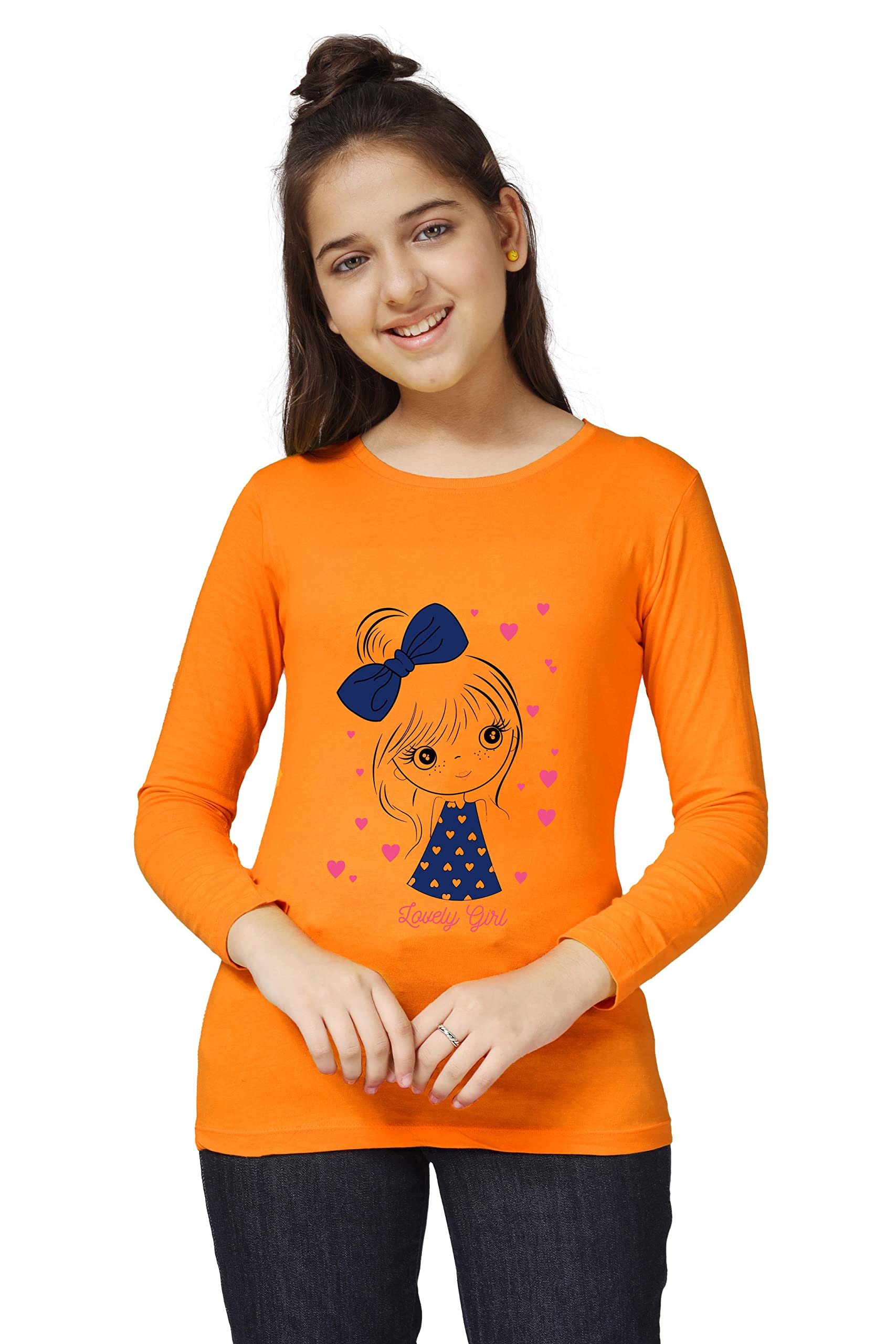 Girls Bio Washed Regular Fit Full Sleeve Cotton T-Shirt