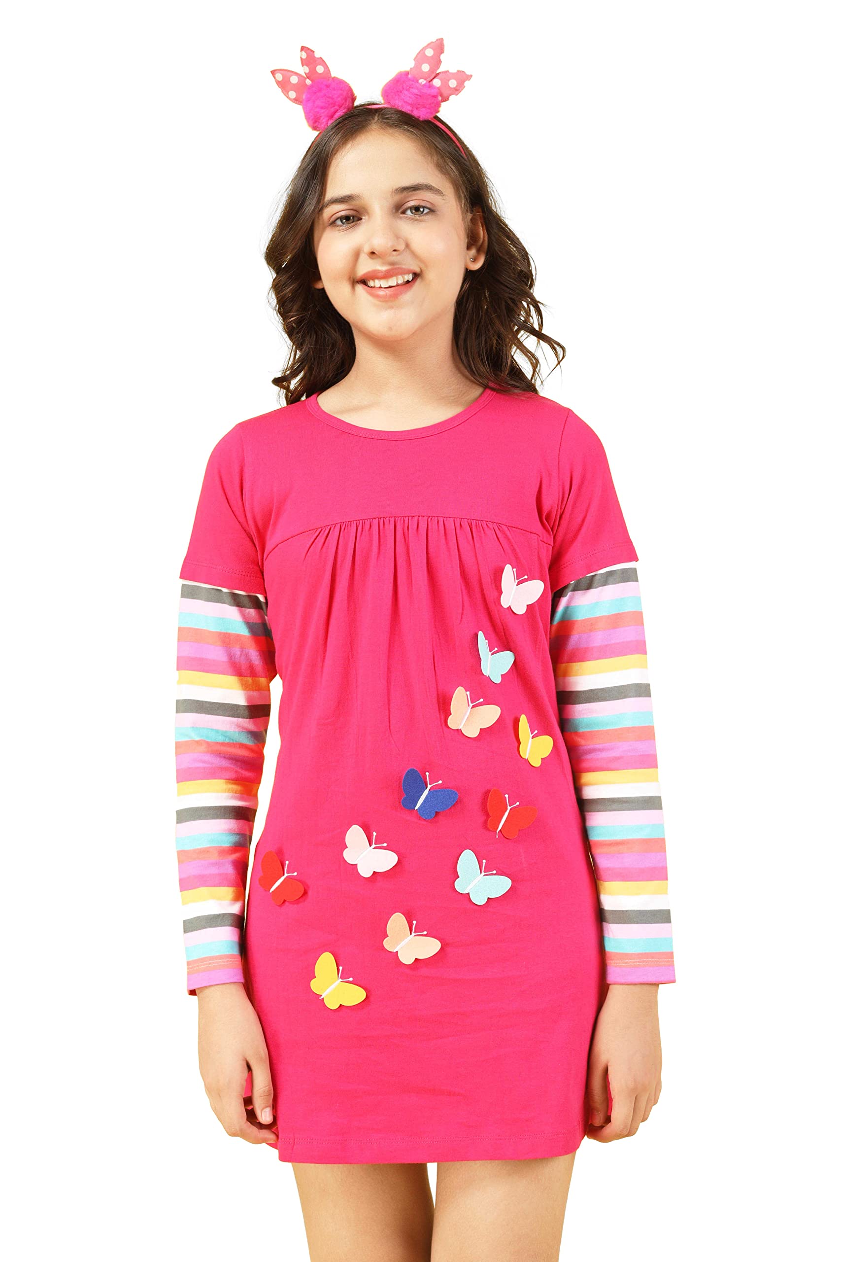 Applique Butterfly Long Top | Pink