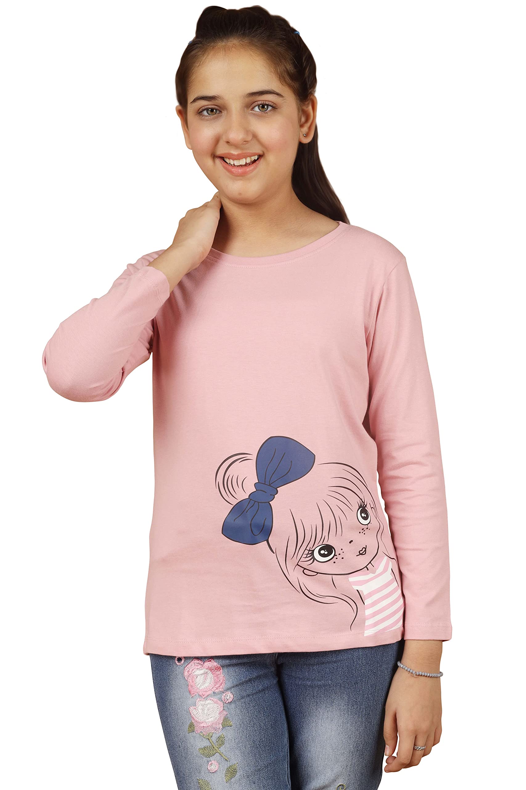 Girls Bio Washed Regular Fit Full Sleeve Cotton T-Shirt
