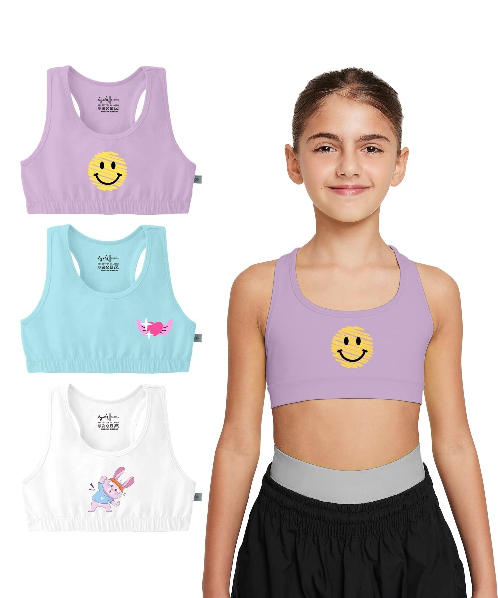 Girls Printed Sports Bra for Pre-Teens | Racerback | Pack of 3 - KYDA ONLINE STORE
