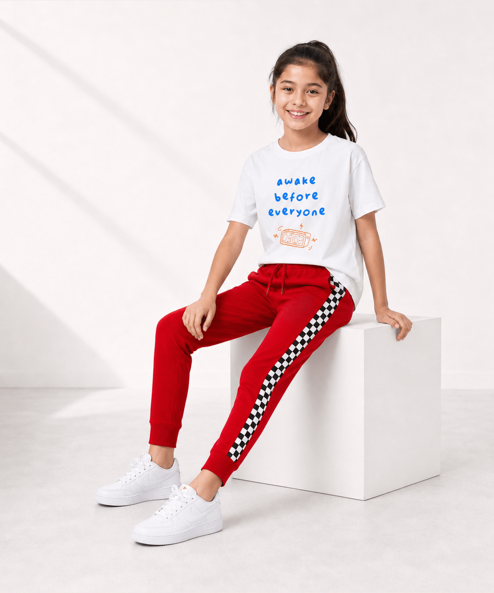 Girls Printed T-Shirt & Jogger Set – White & Red - KYDA ONLINE STORE