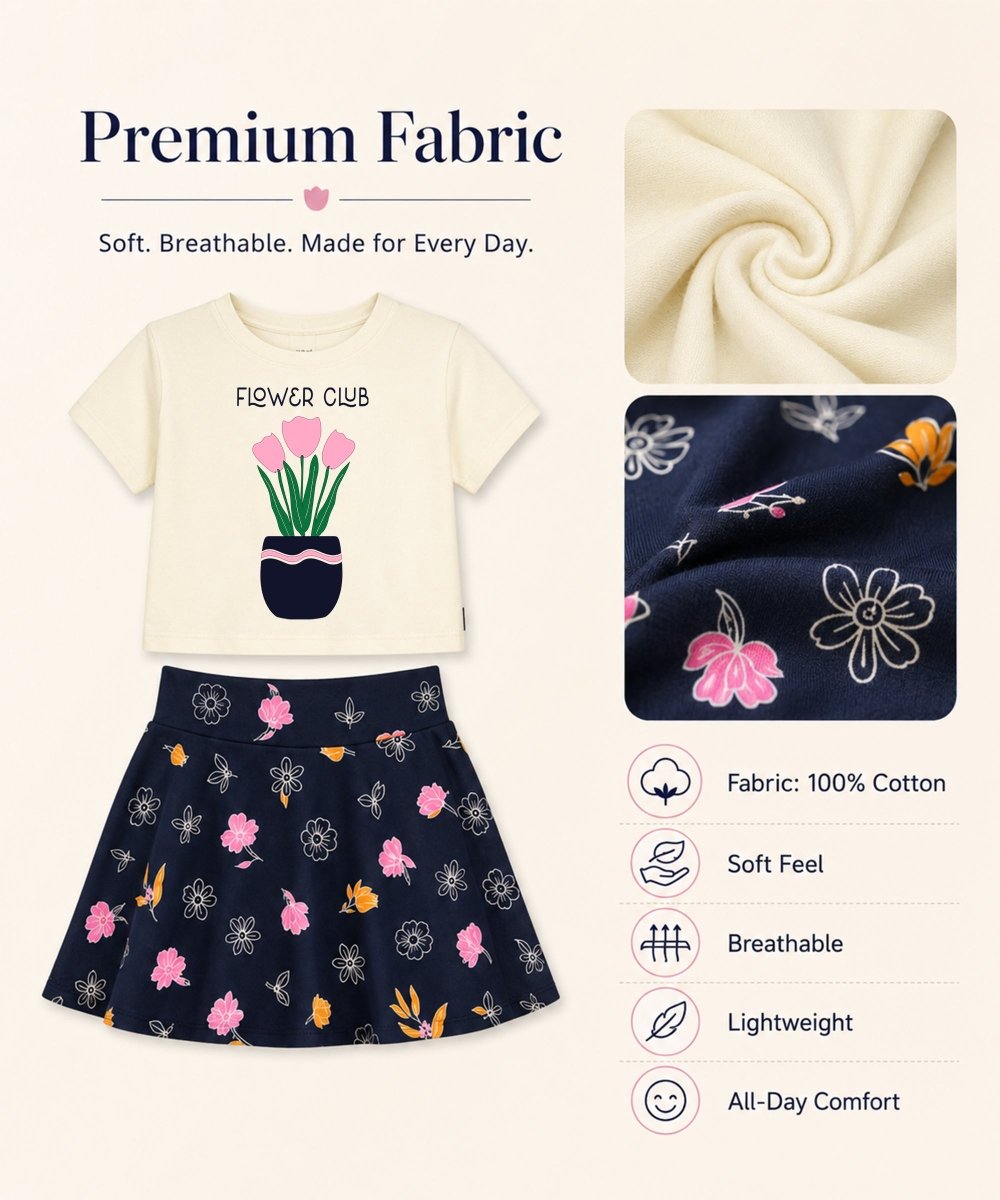 Girls Cotton Printed T-Shirt Skirt Clothing Set - KYDA ONLINE STORE