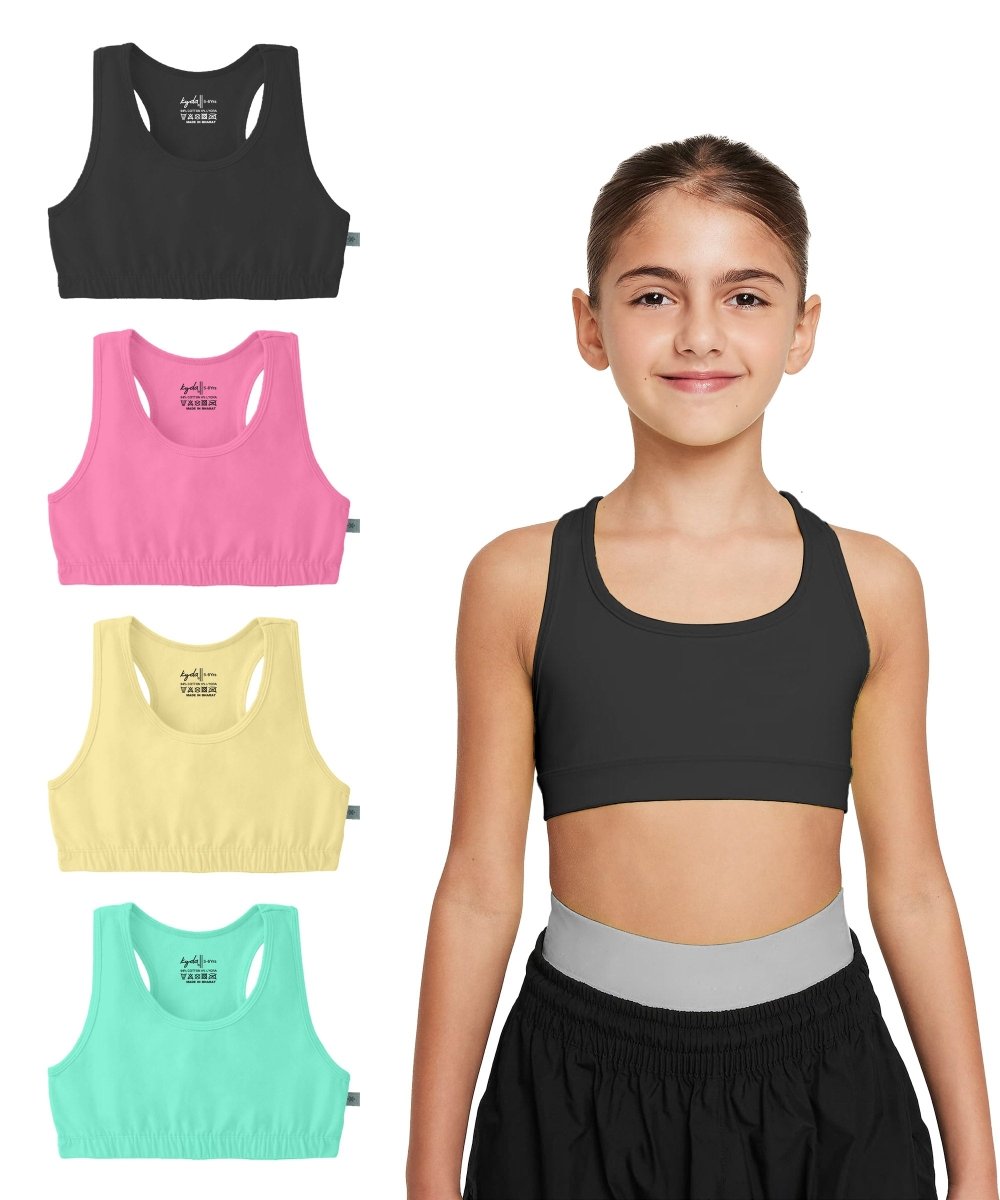 Girls Lycra Cotton Sports Bra for Pre-Teens | Racerback | Pack of 4 - KYDA ONLINE STORE