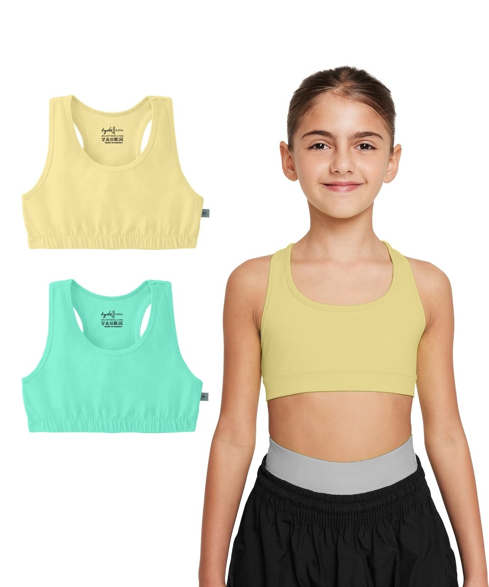 Girls Lycra Cotton Sports Bra for Pre-Teens | Racerback | Pack of 2 - KYDA ONLINE STORE
